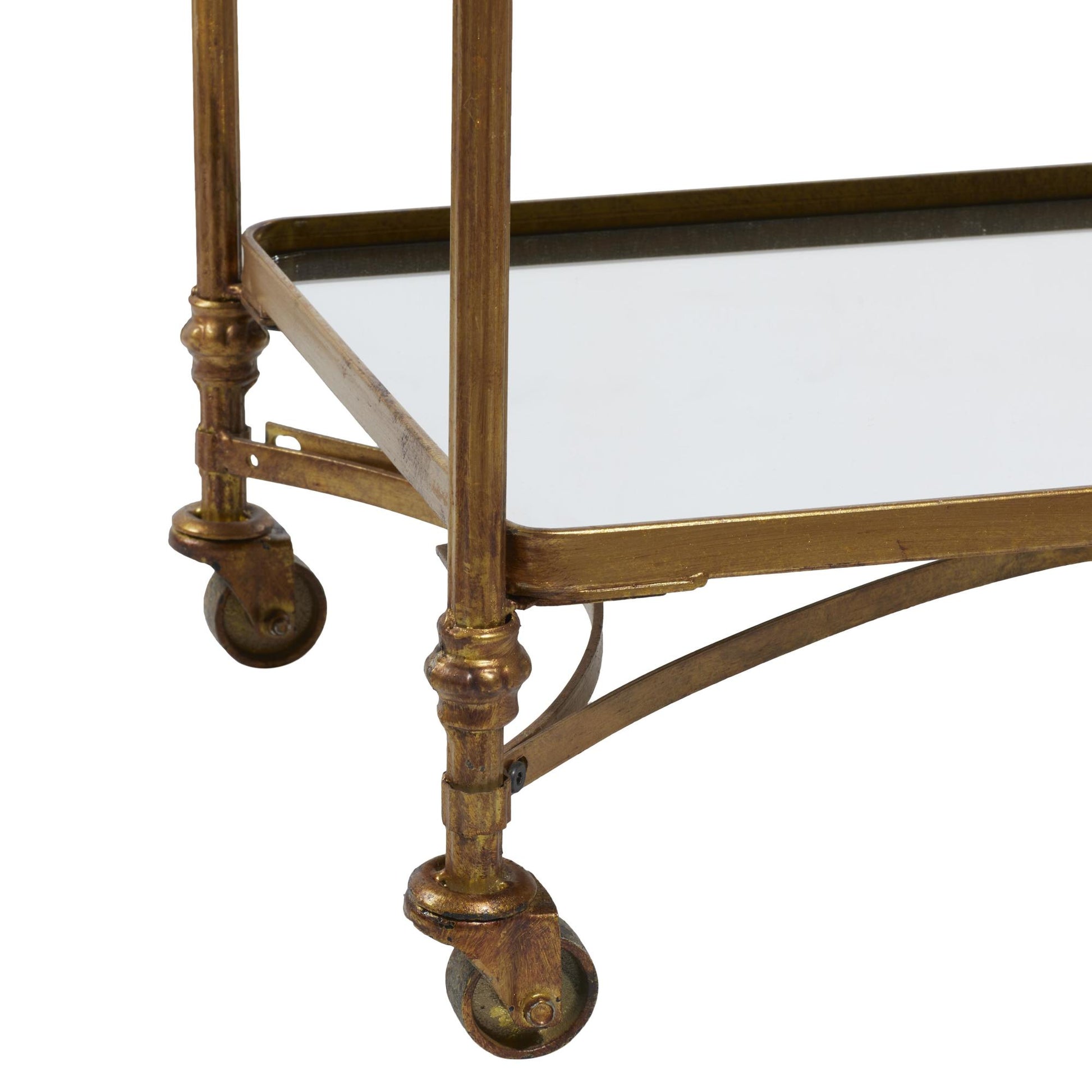 Brass Metal Rolling 3 Shelf Home Bar Cart with Handles
