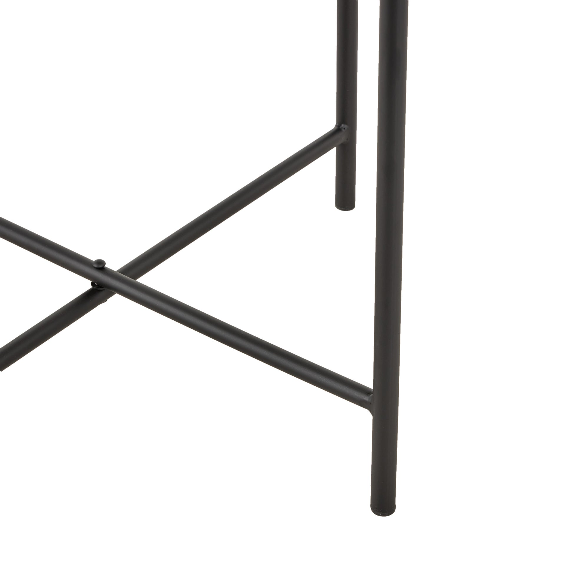 Beige Marble Round Side End Accent Table with Black Metal Support
