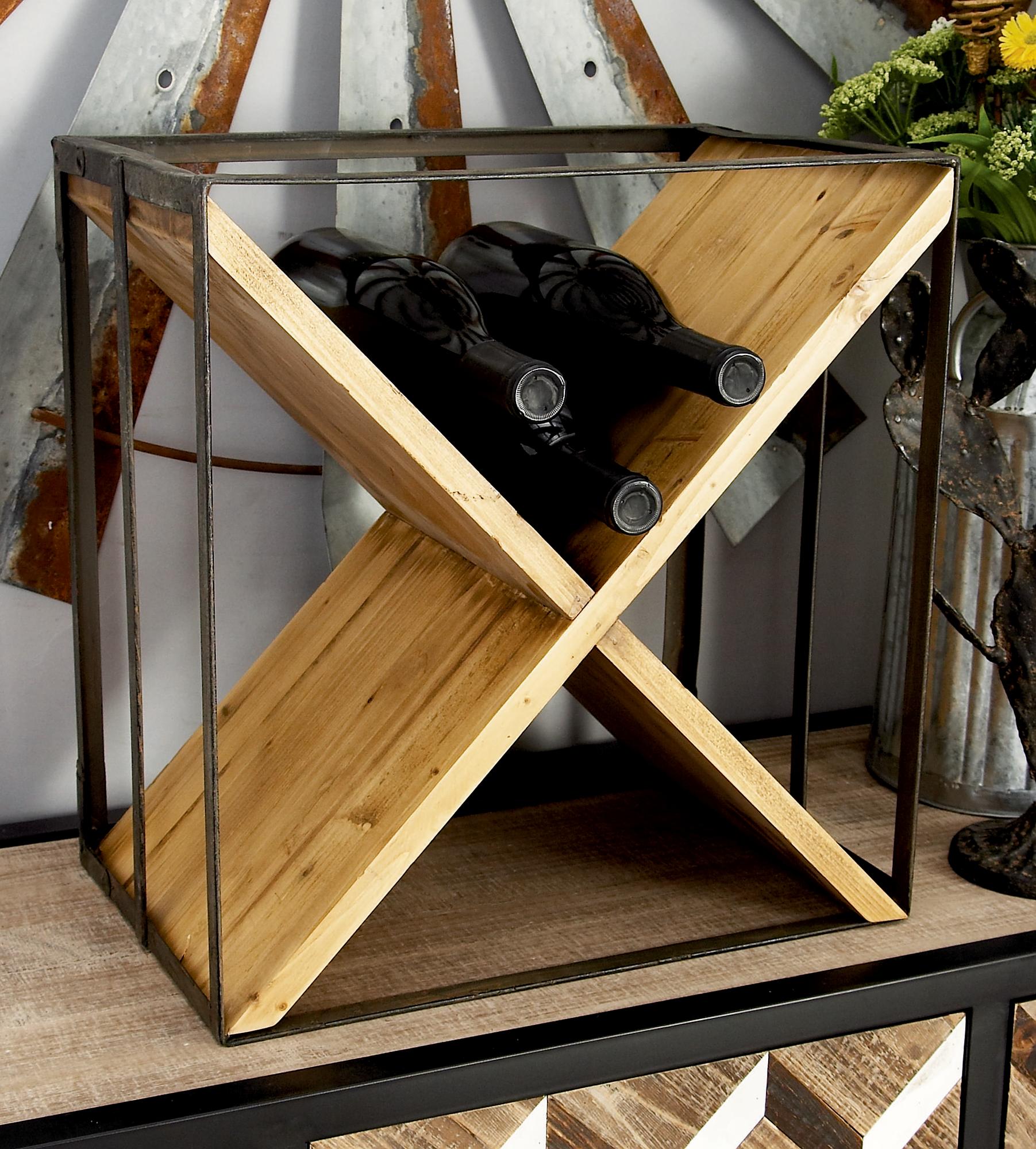 Cross Black Wood 9 Bottle Kitchen Wine Rack