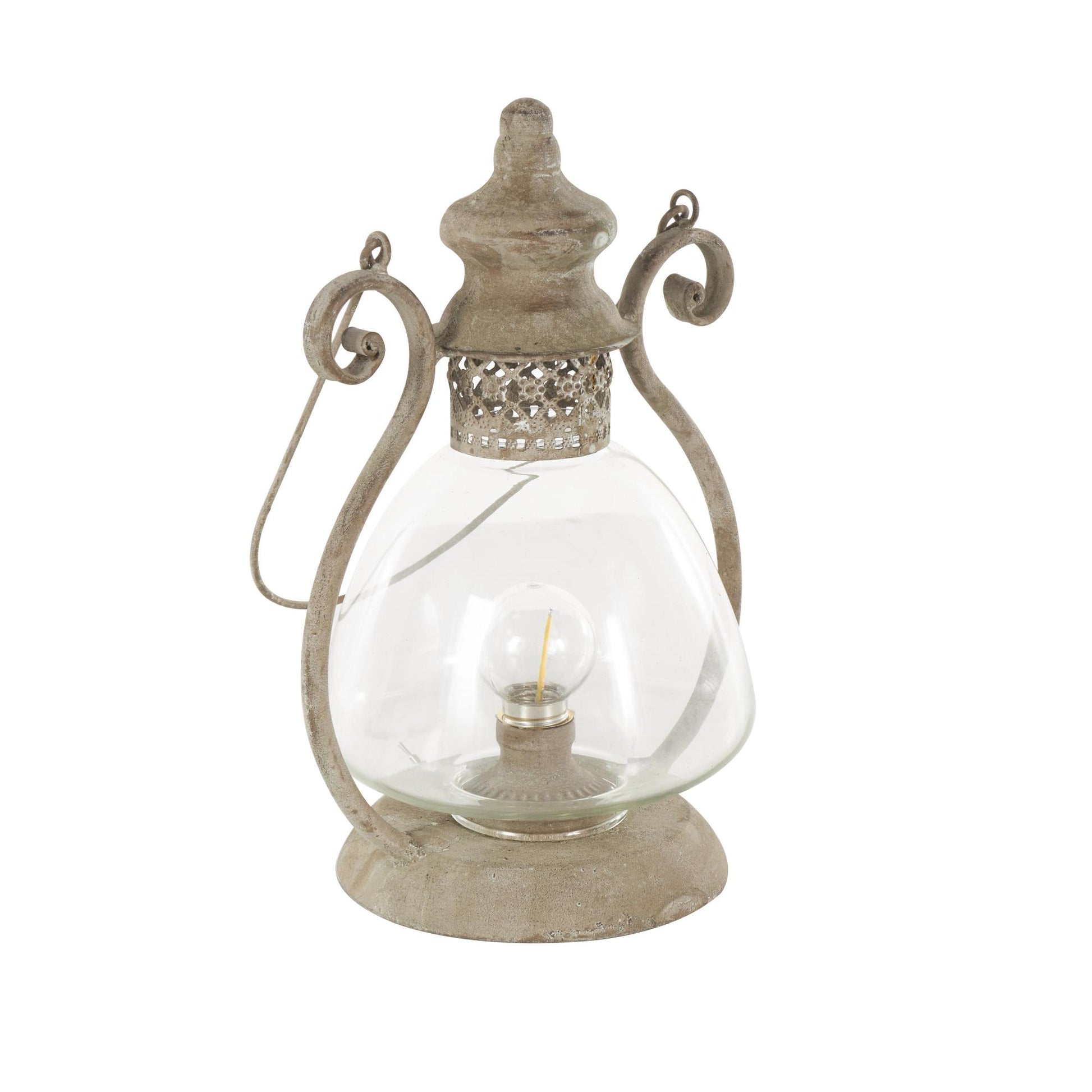Scroll Bronze Metal Decorative Indoor Outdoor Candle Lantern with Arched Handle