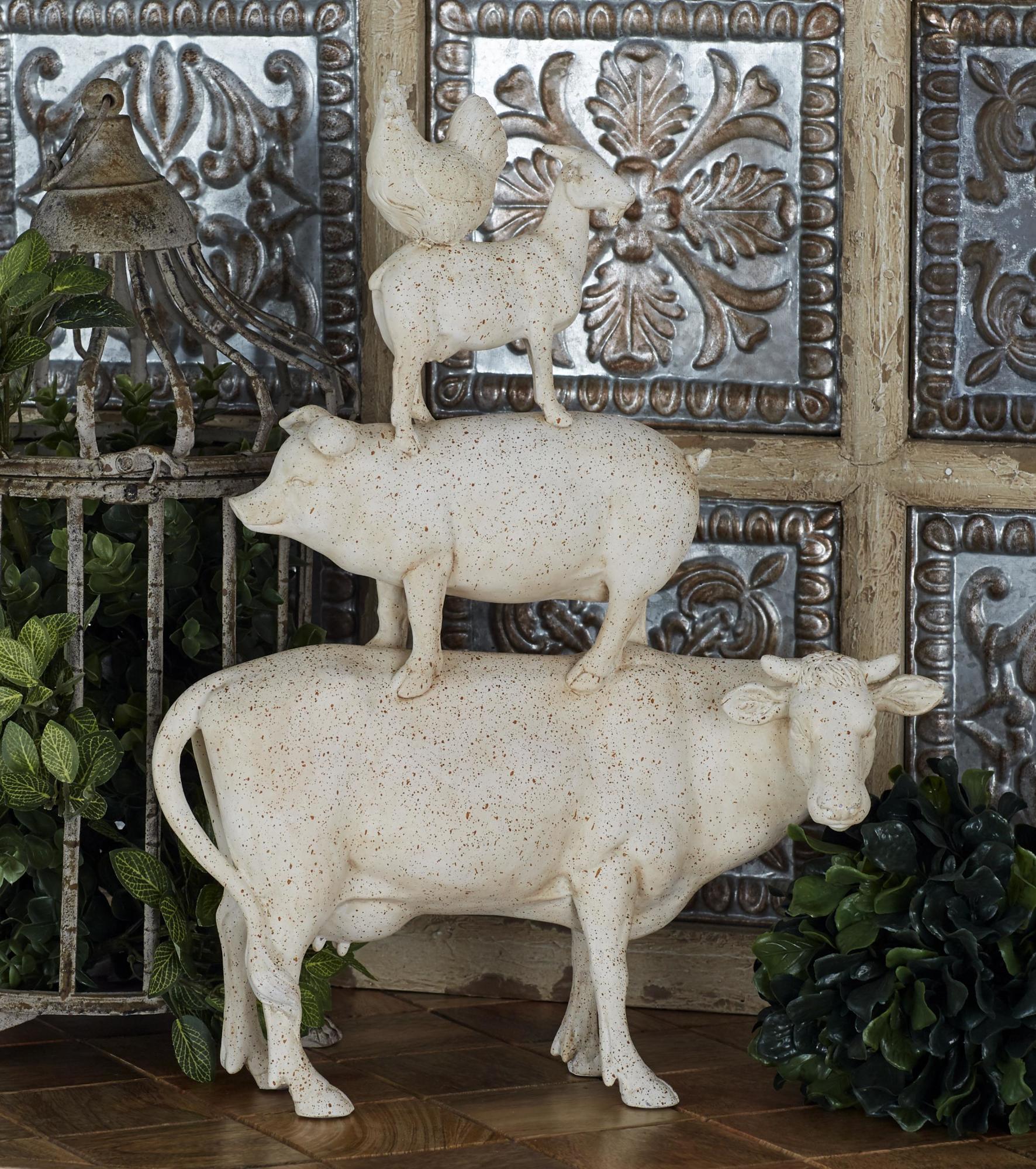 Farm Animals Cream Polystone Stacked Decorative Sculpture