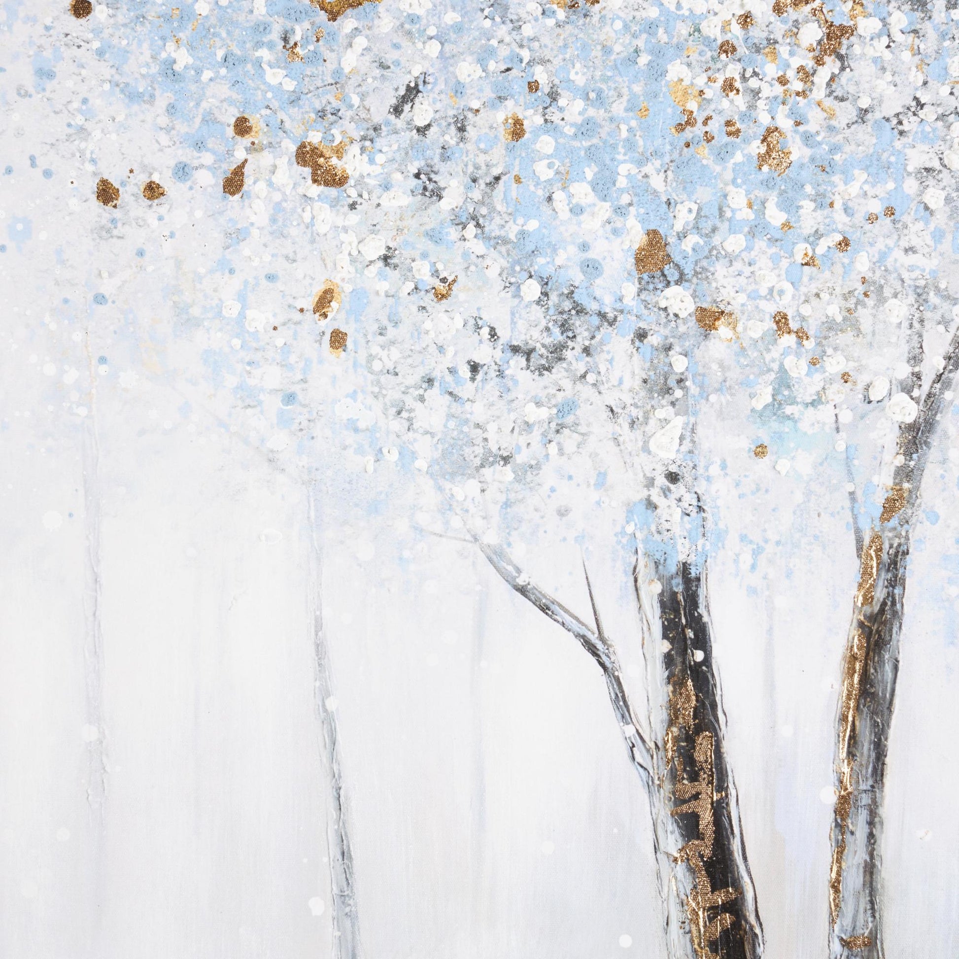 Landscape Blue Canvas Forest Living Room Framed Wall Art with Gold Foil Accents