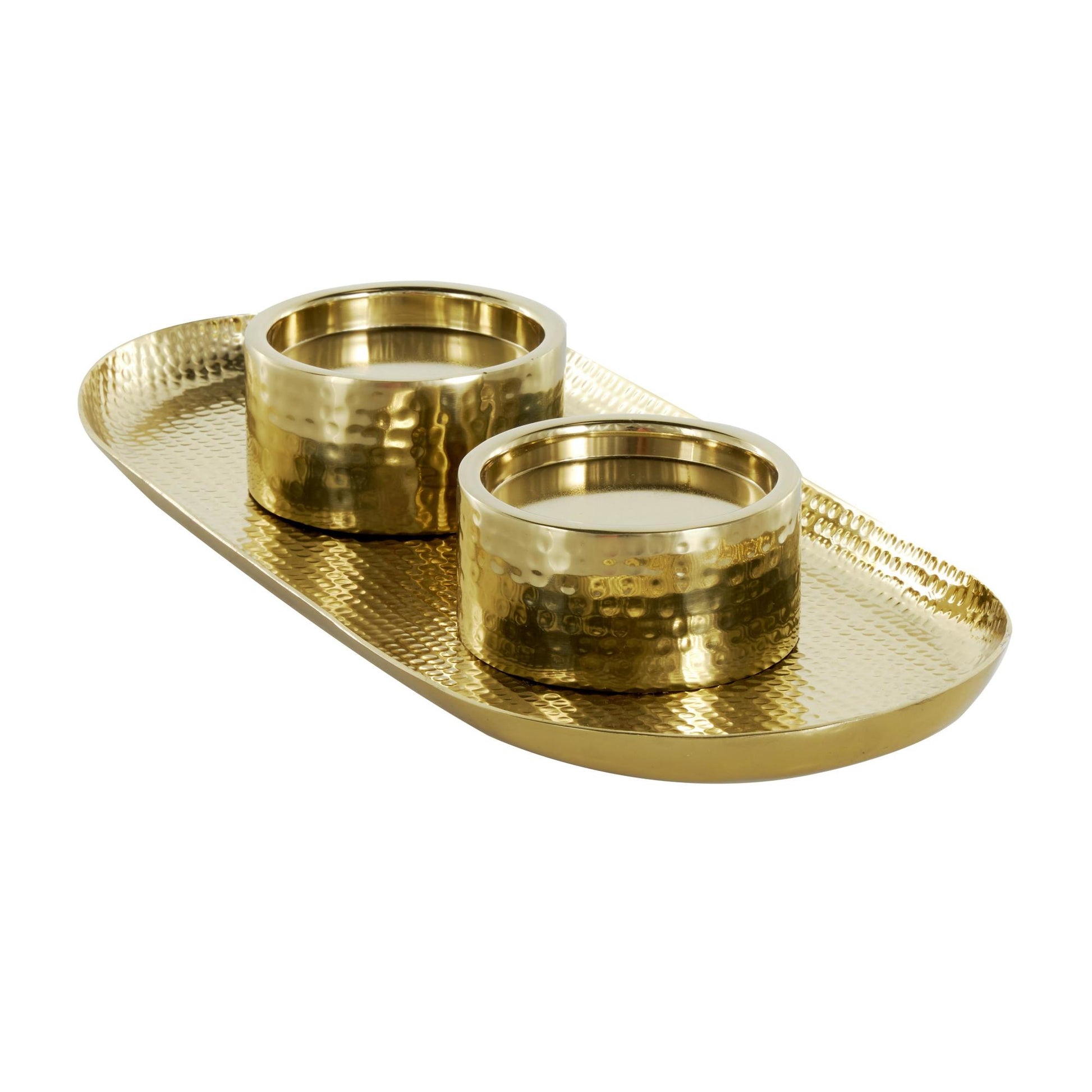 Stainless Steel Metal Hammered Decorative Candle Holder with Oval Tray Plate