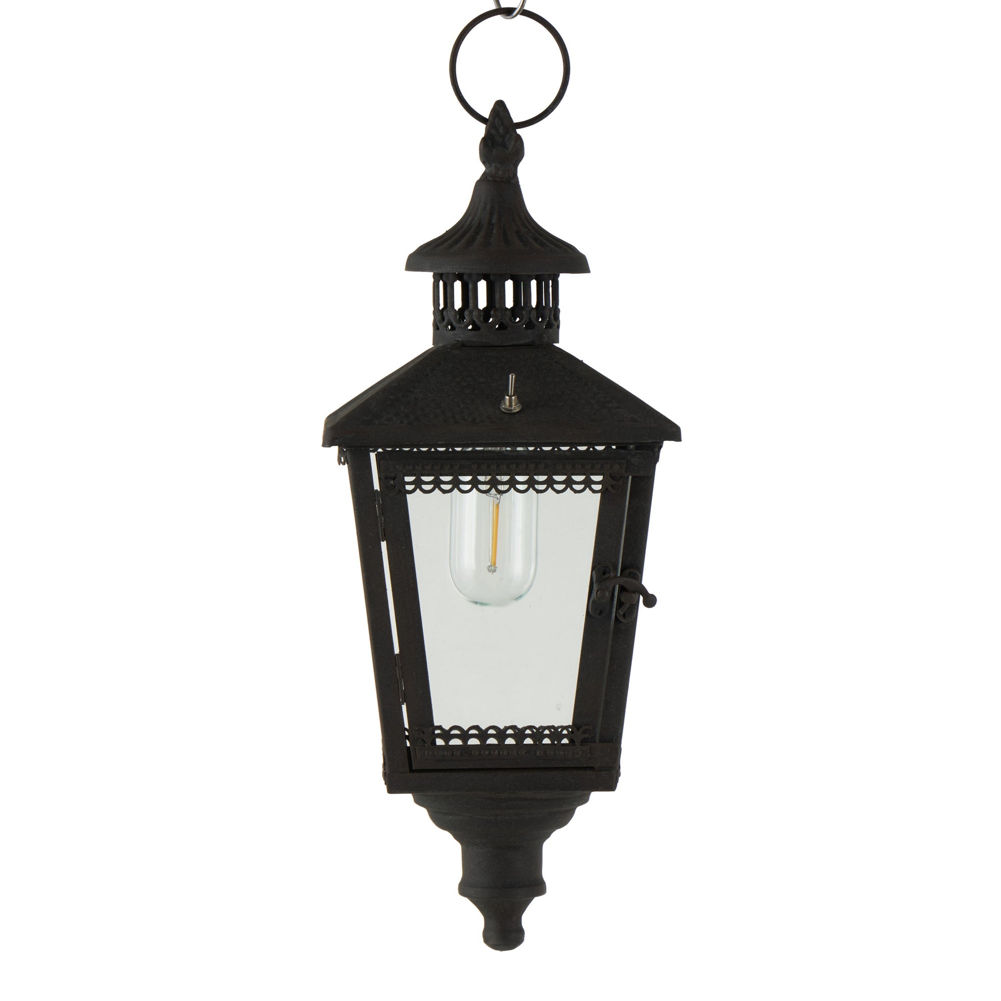 Light House Black Metal Style Decorative Indoor Outdoor Candle Lantern with Ring Handle