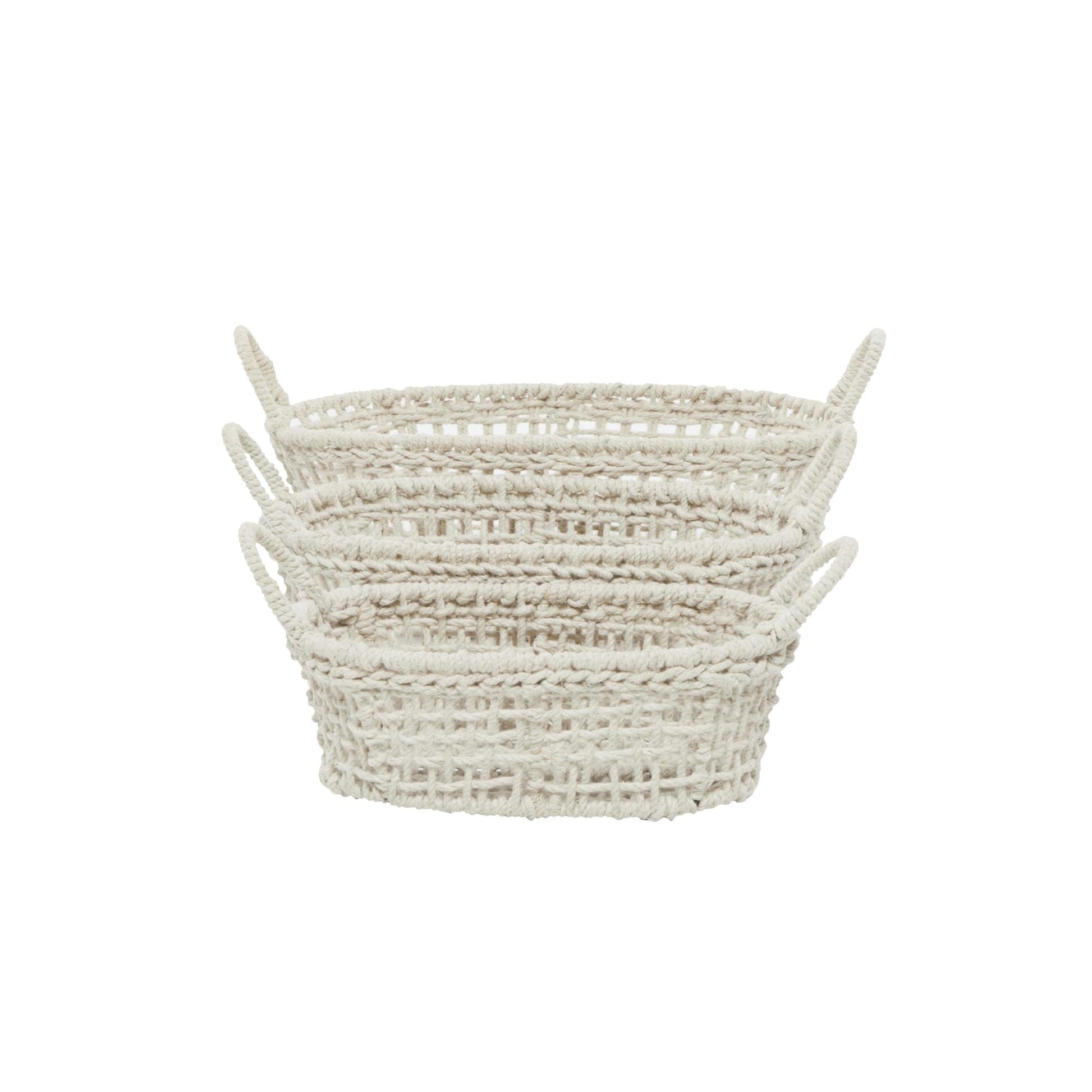 Set of 3 Cotton Fabric Handmade Decorative and Functional Storage Basket with Handles