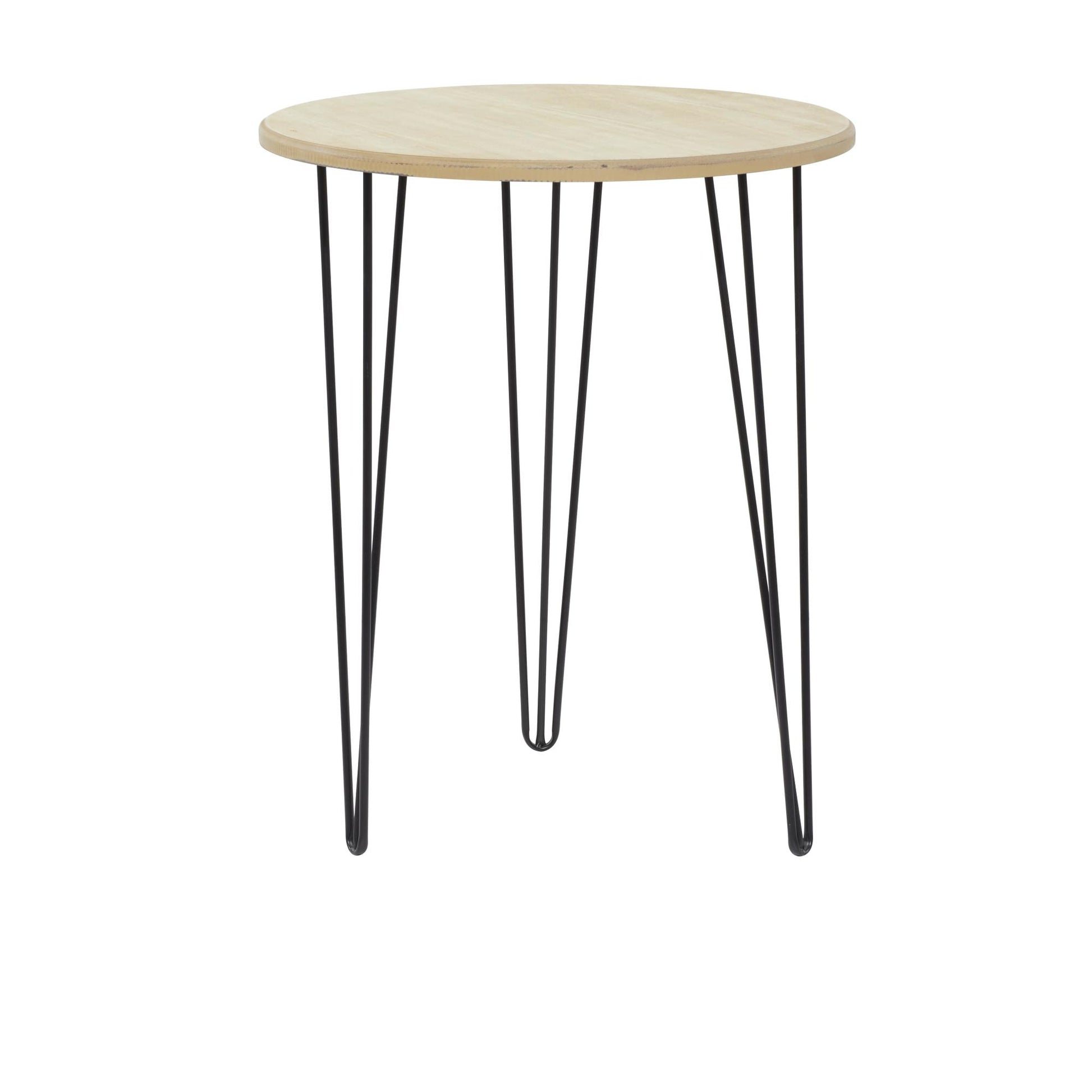Brown Wooden Side End Accent Table with Black Metal Hairpin Legs