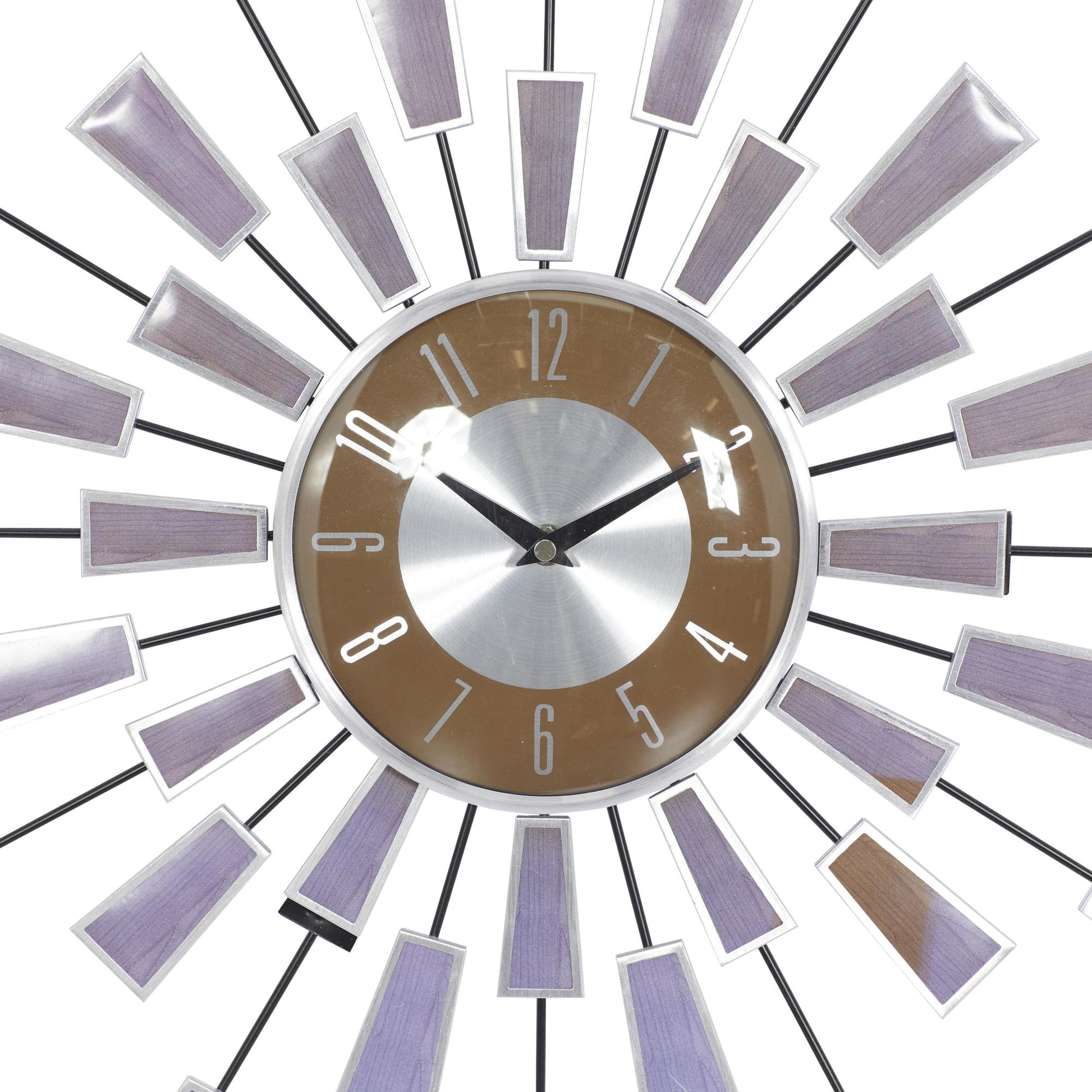 Starburst Brown Metal Starburst Decorative Wall Clock with Silver Accents