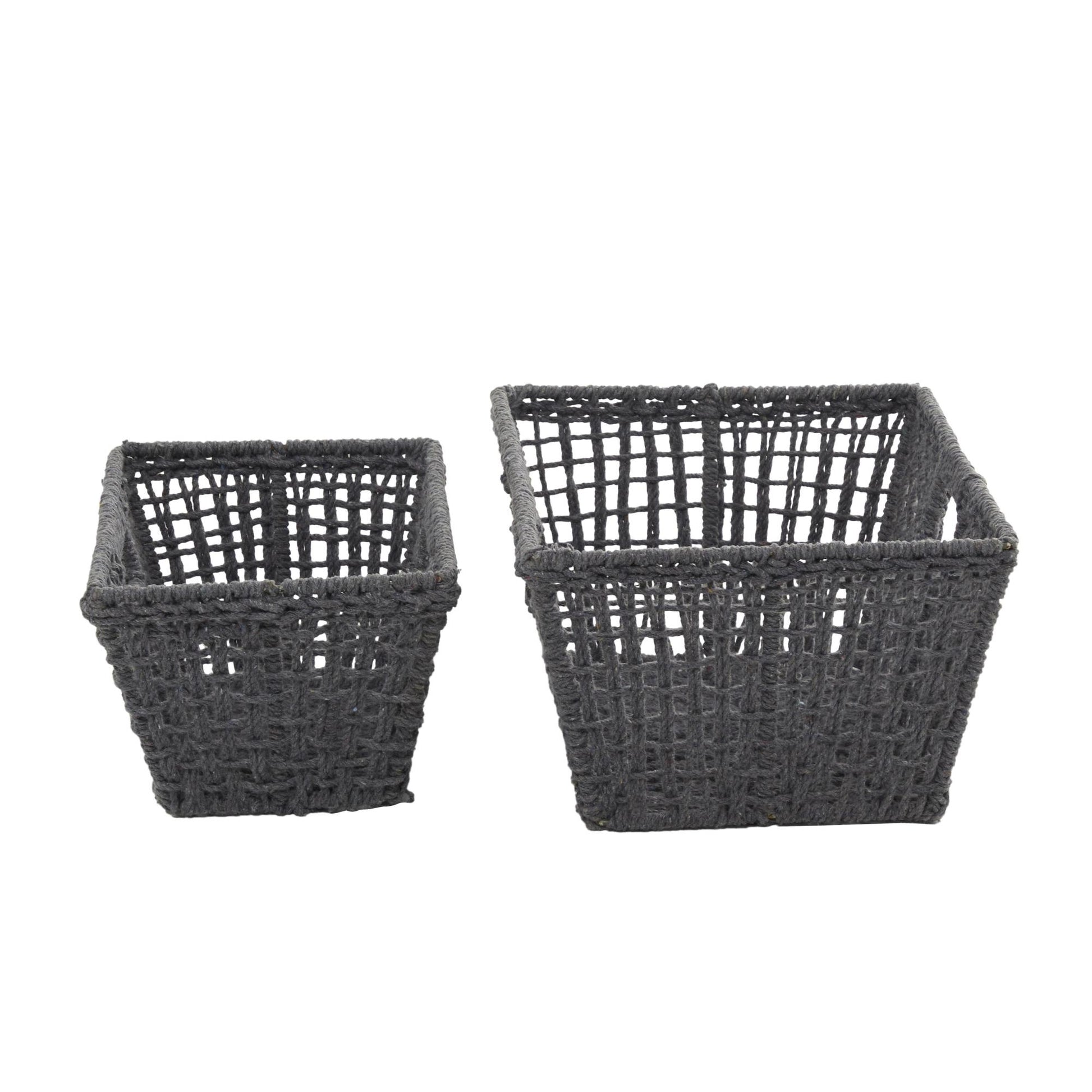 CosmoLiving by Cosmopolitan Set of 2 Cotton Fabric Handmade Decorative and Functional Storage Basket with Handles