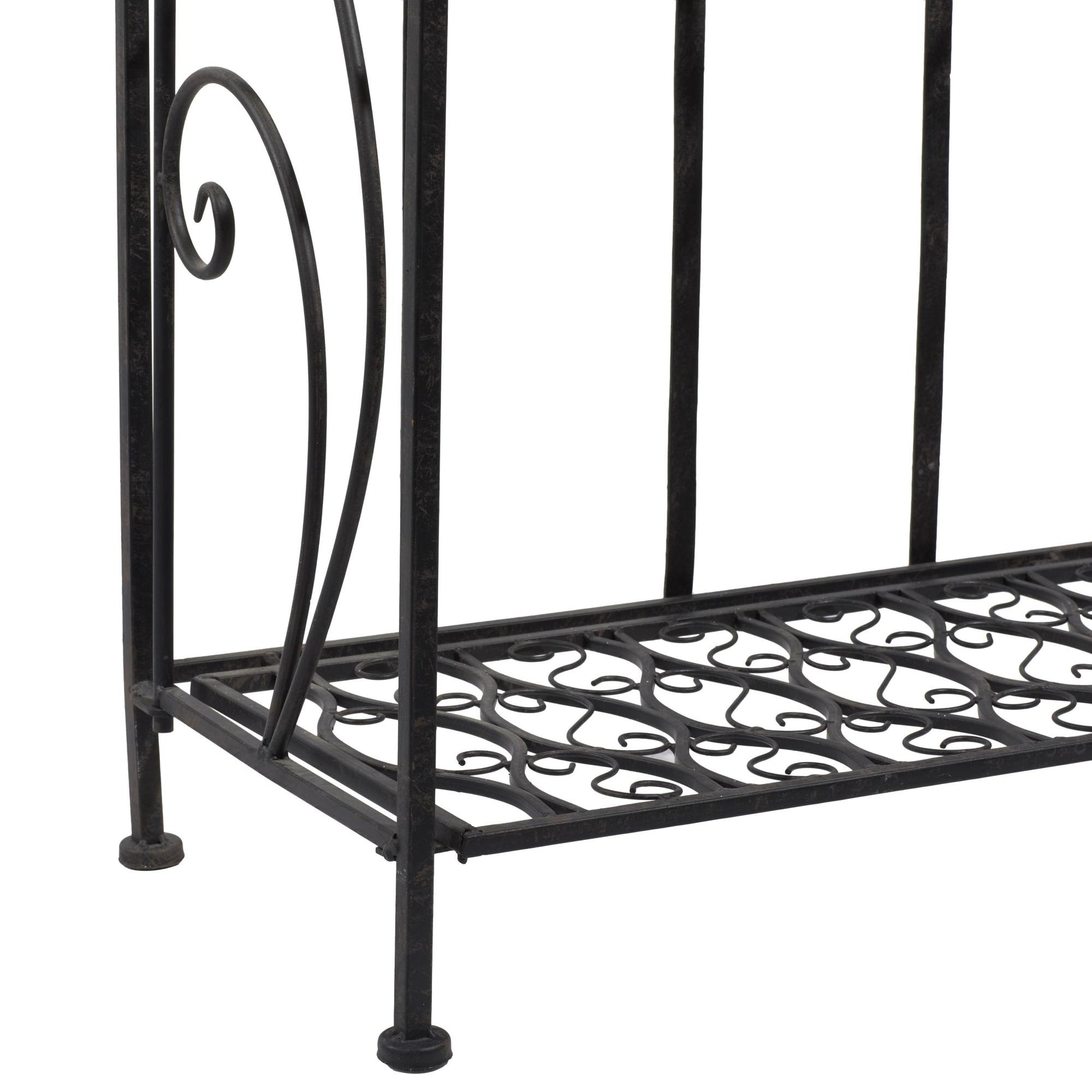 Scroll Black Metal Indoor Outdoor Tall Folding 4 Shelf Decorative Bakers Rack