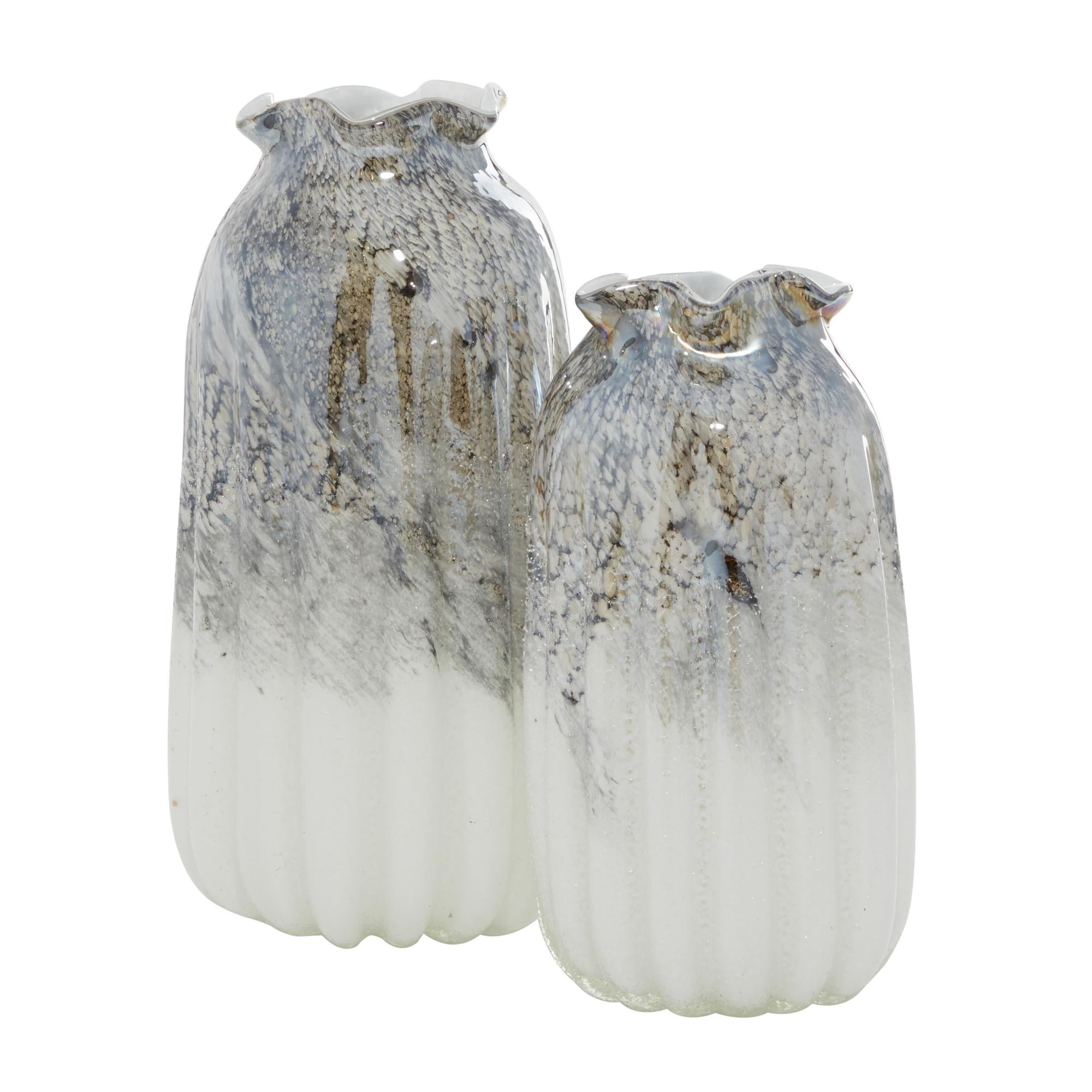 Set of 2 Gray Glass Handmade Blown Decorative Vase