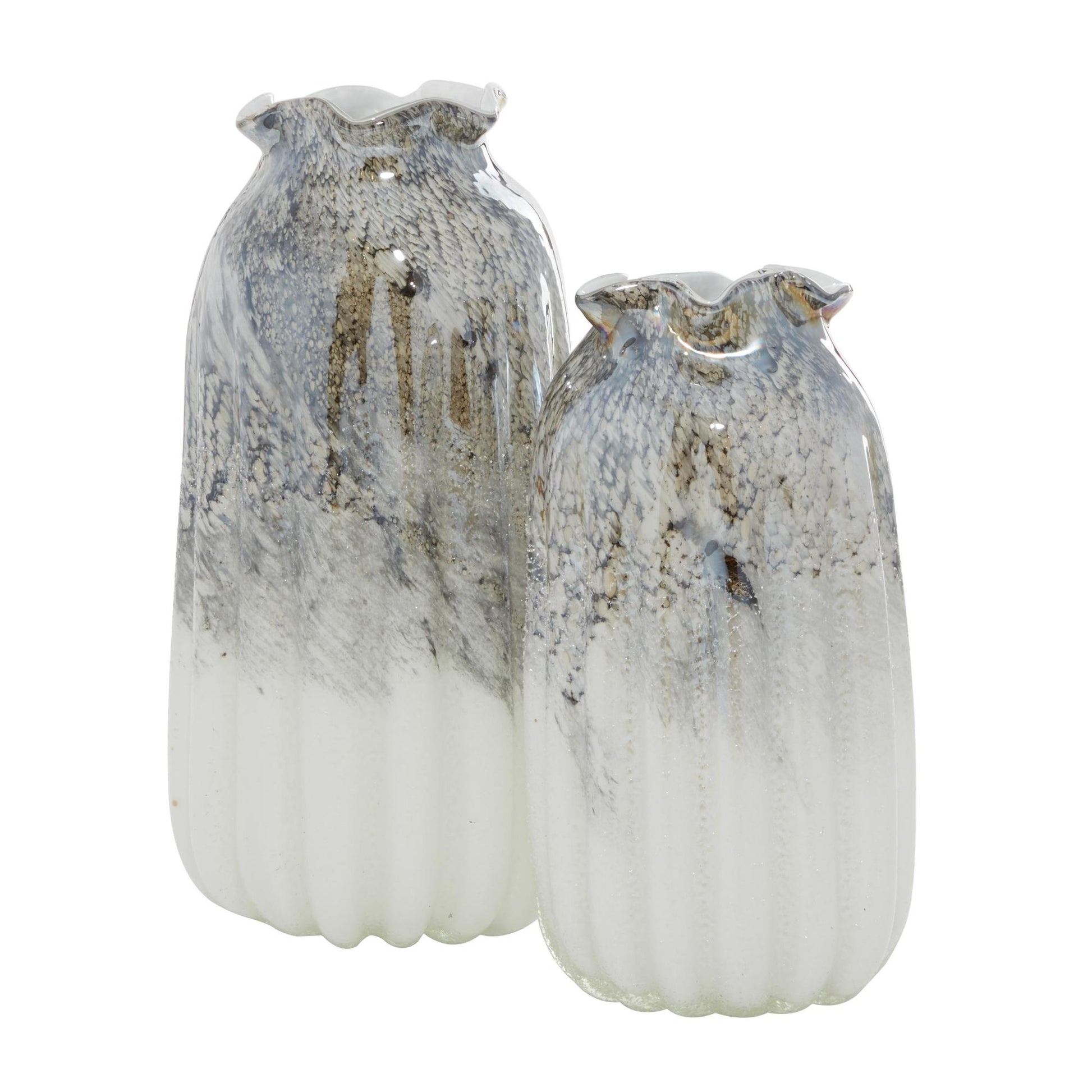 Set of 2 Gray Glass Handmade Blown Decorative Vase