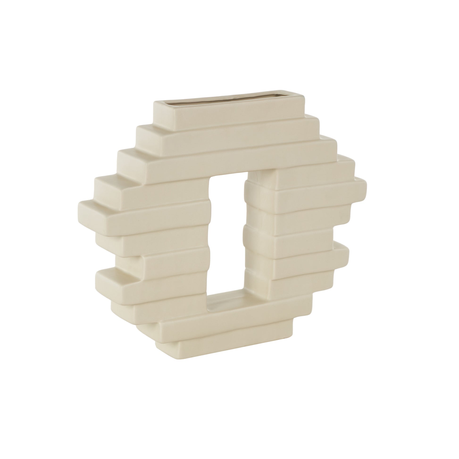 Abstract Cream Ceramic Decorative Vase with Rectangular Center Cutout