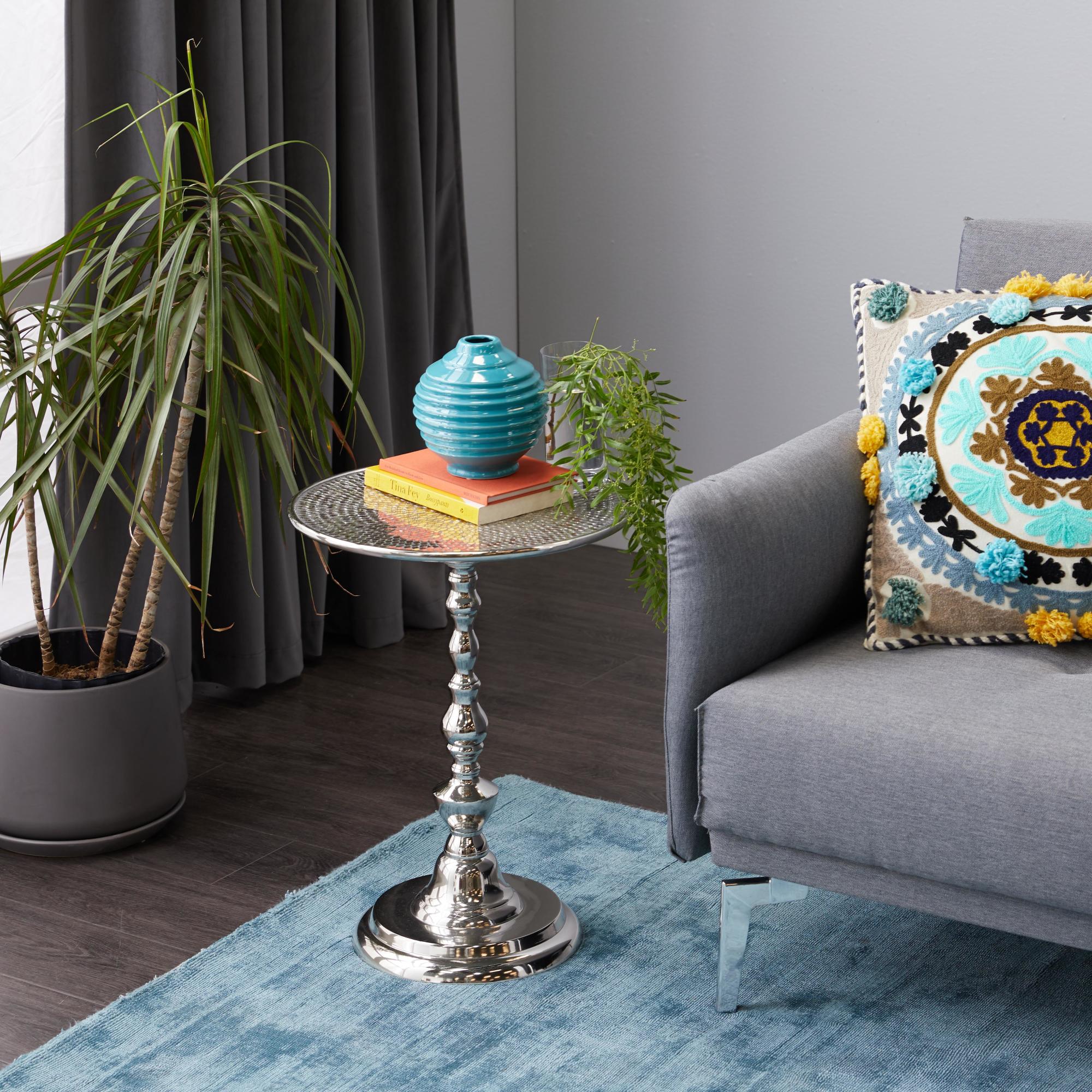 Silver Aluminum Metal Side End Accent Table