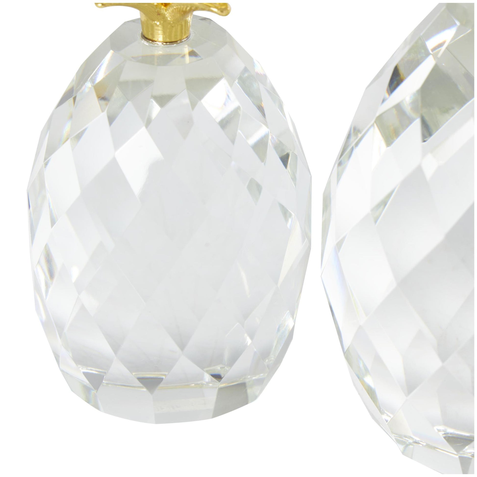 Set of 3 Fruit Clear Crystal Faceted Pineapple Decorative Sculpture with Gold Leaves