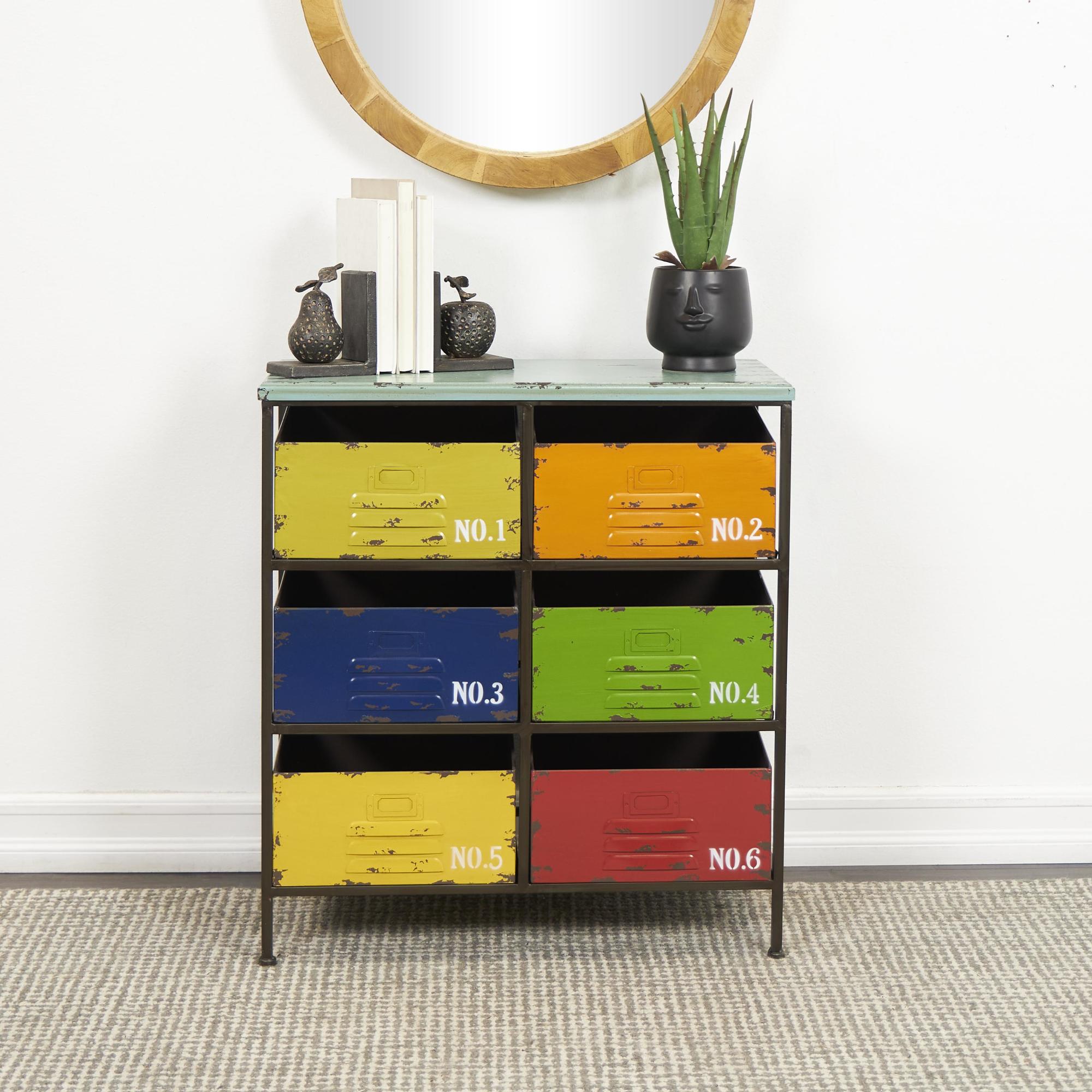 Multi Colored Metal 6 Drawer Room Storage Unit