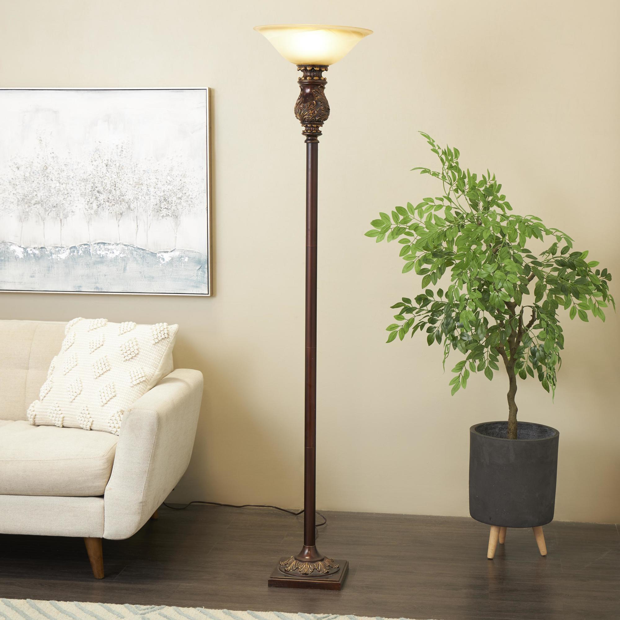 Scroll Brown Metal Antique Style Room Torchiere