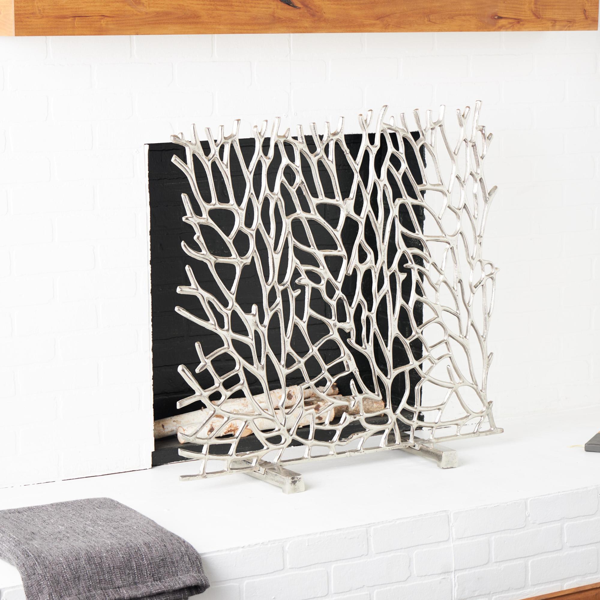 Abstract Aluminum Metal Coral Inspired Single Panel Living Room Fireplace Screen 35" x 10" x 34"