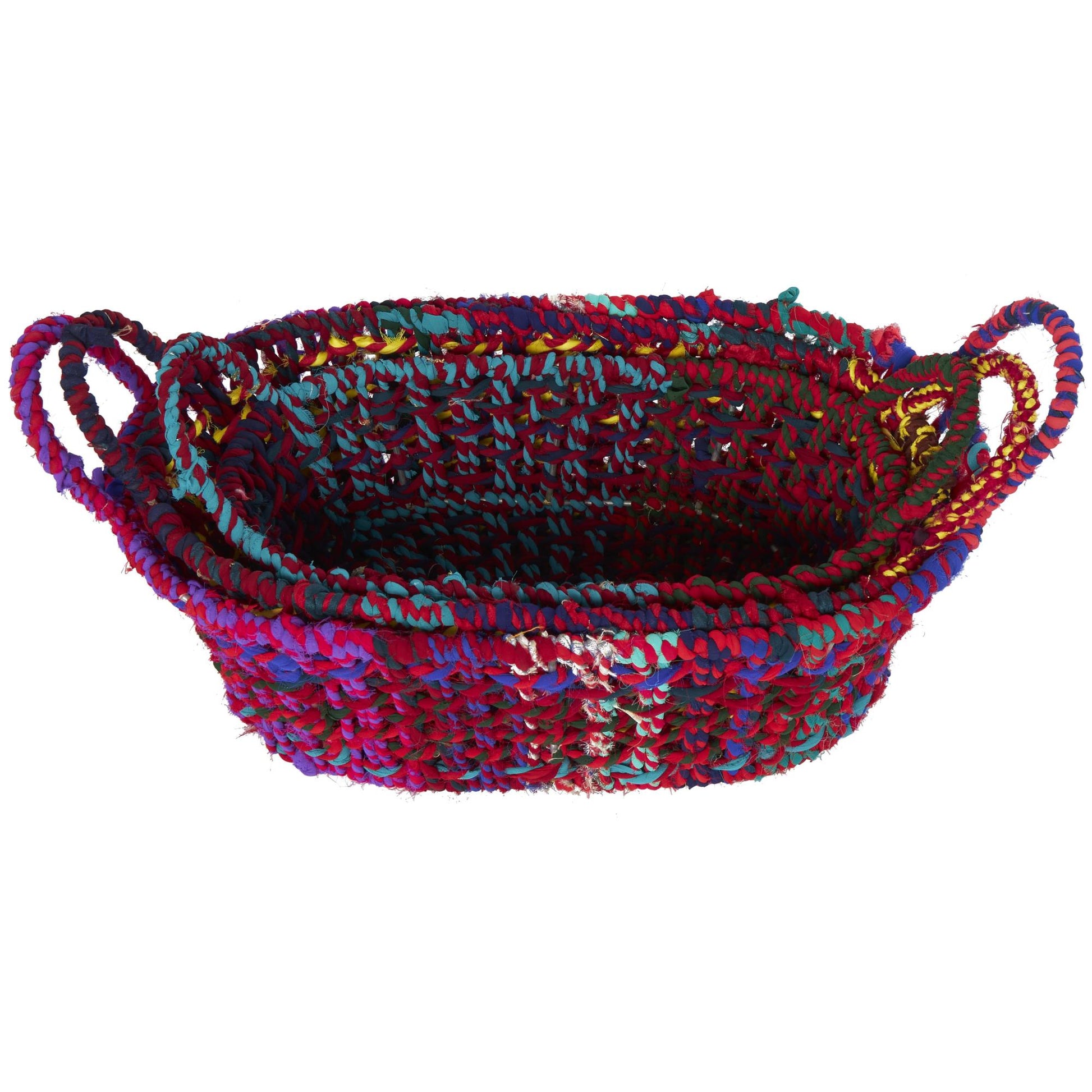 Set of 3 Cotton Fabric Handmade Decorative and Functional Storage Basket with Handles