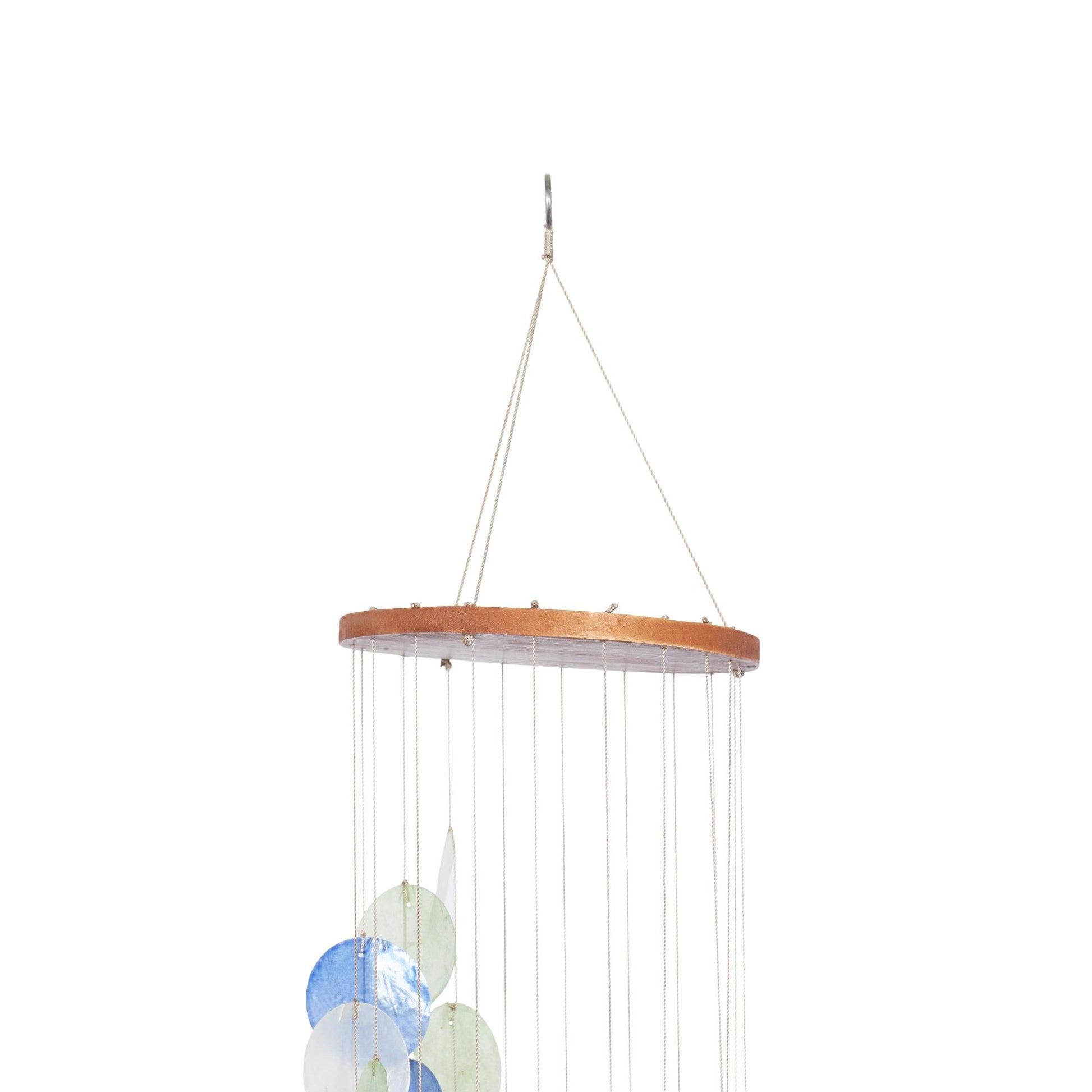 Geometric Blue Capiz Shell Spiral Waterfall Indoor Outdoor Windchime