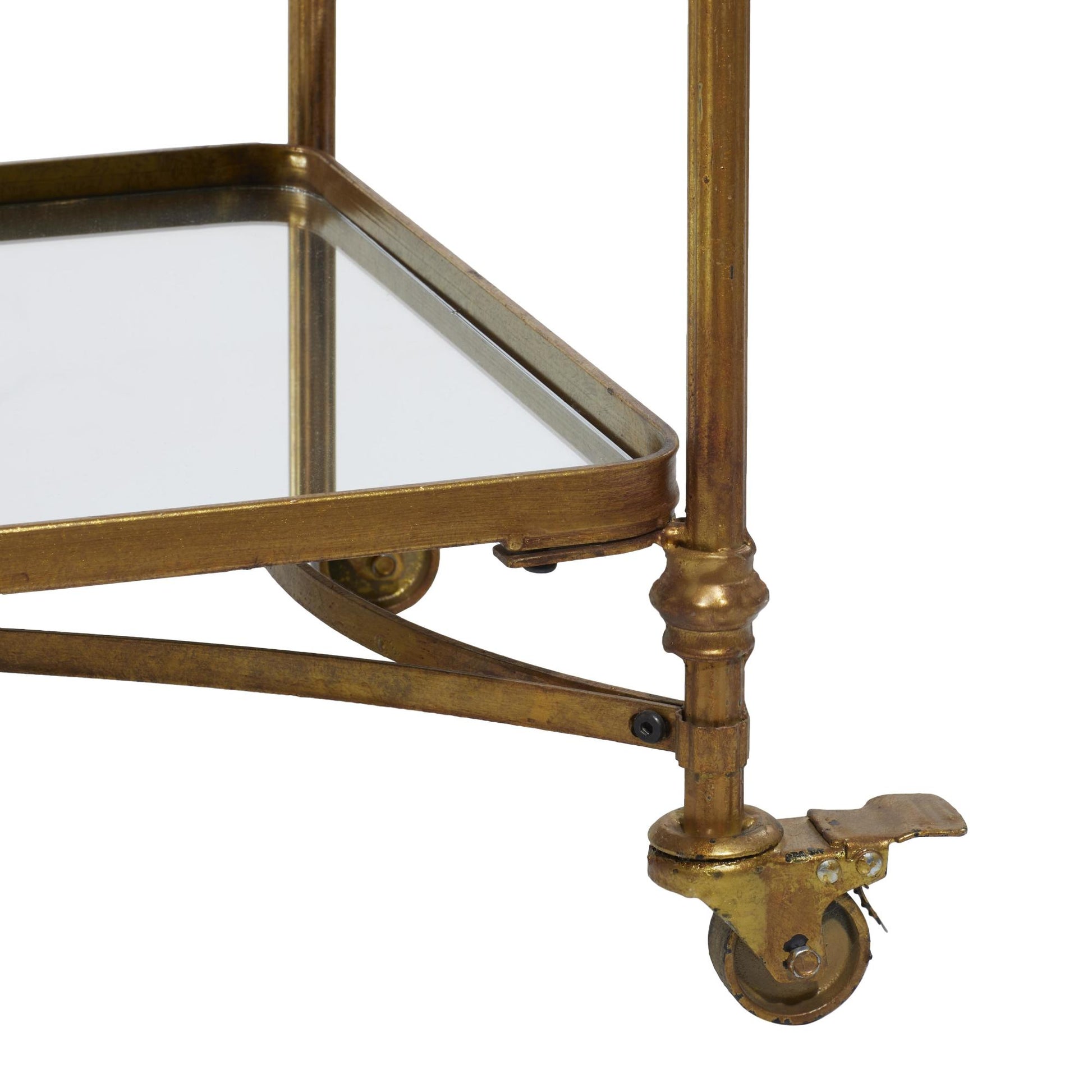 Brass Metal Rolling 3 Shelf Home Bar Cart with Handles