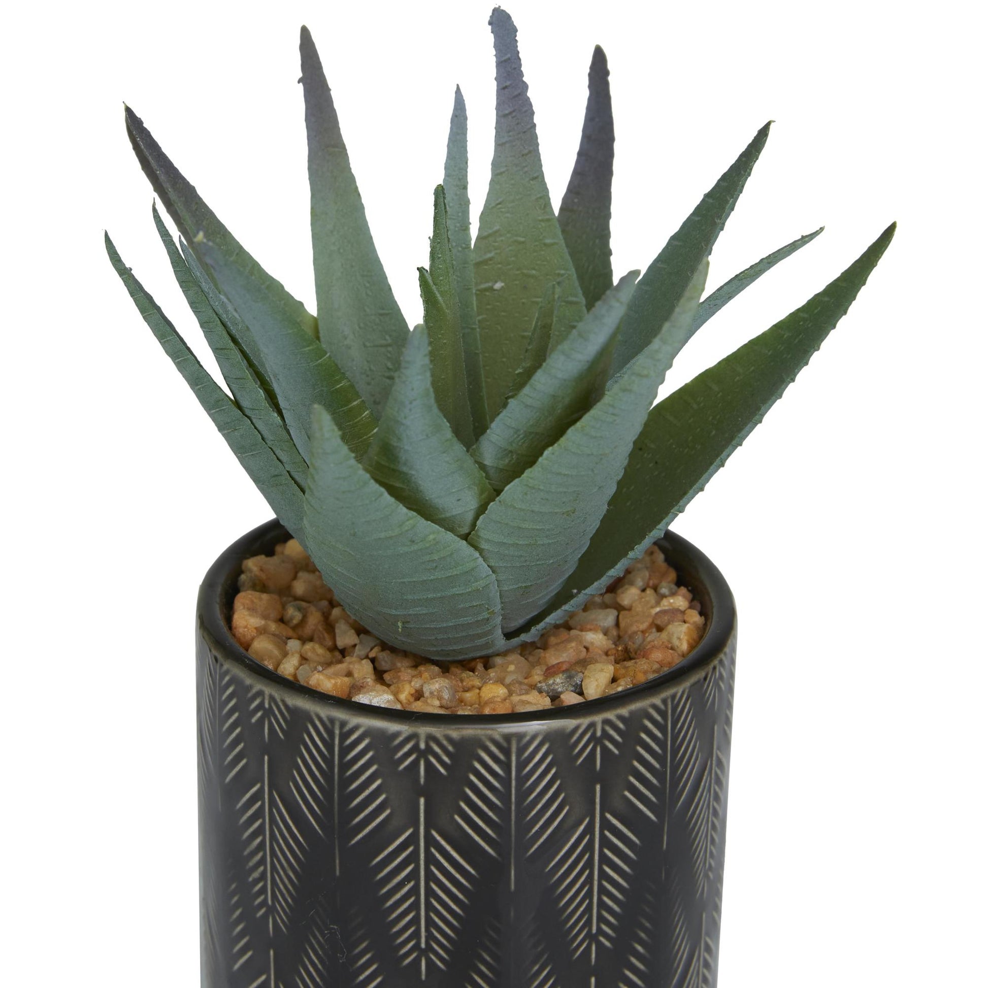 Set of 4 Succulent Green Faux Foliage Indoor Outdoor Artificial Plant with Realistic Leaves and Patterned Pot