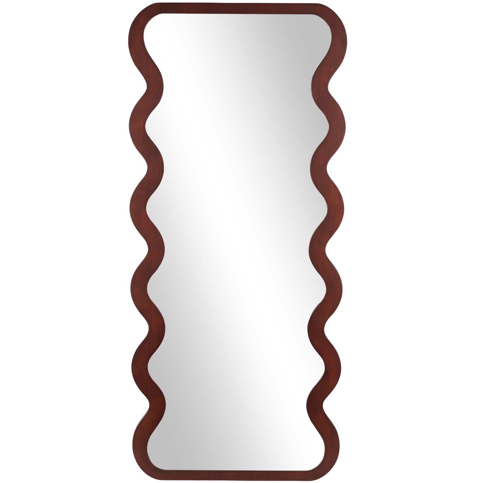 Dark Brown Wood Wavy Room Wall Mirror