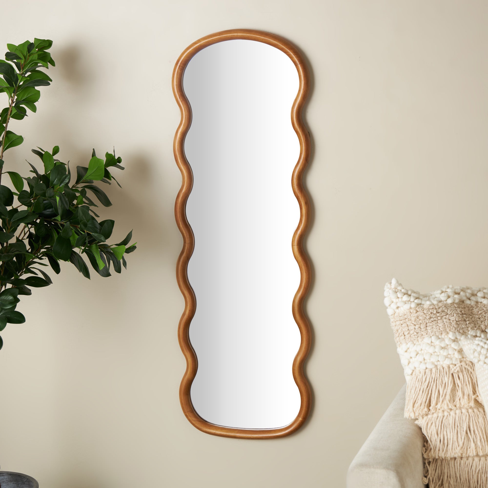 Abstract Wood Handmade Wavy Room Wall Mirror
