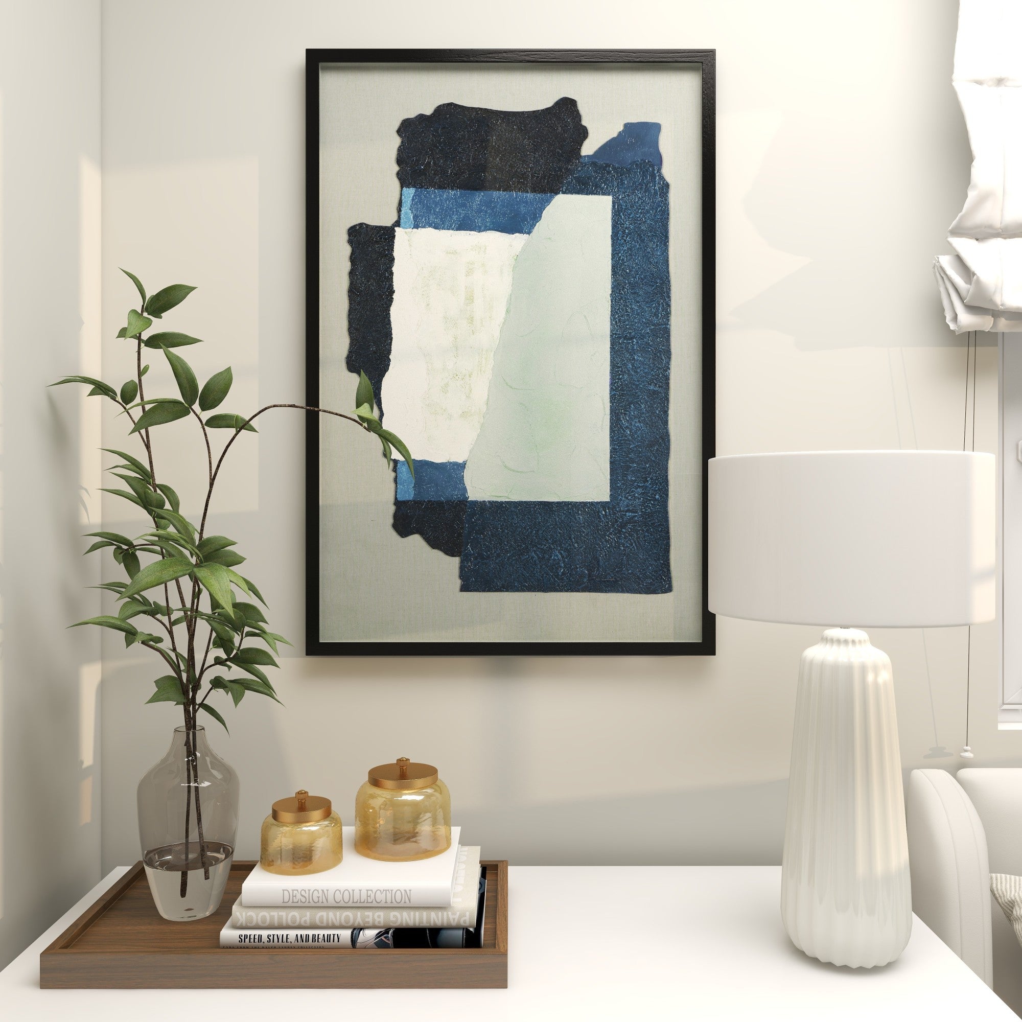 Abstract Linen Fabric Layered 3D Textured Living Room Framed Wall Art with Gray Backing