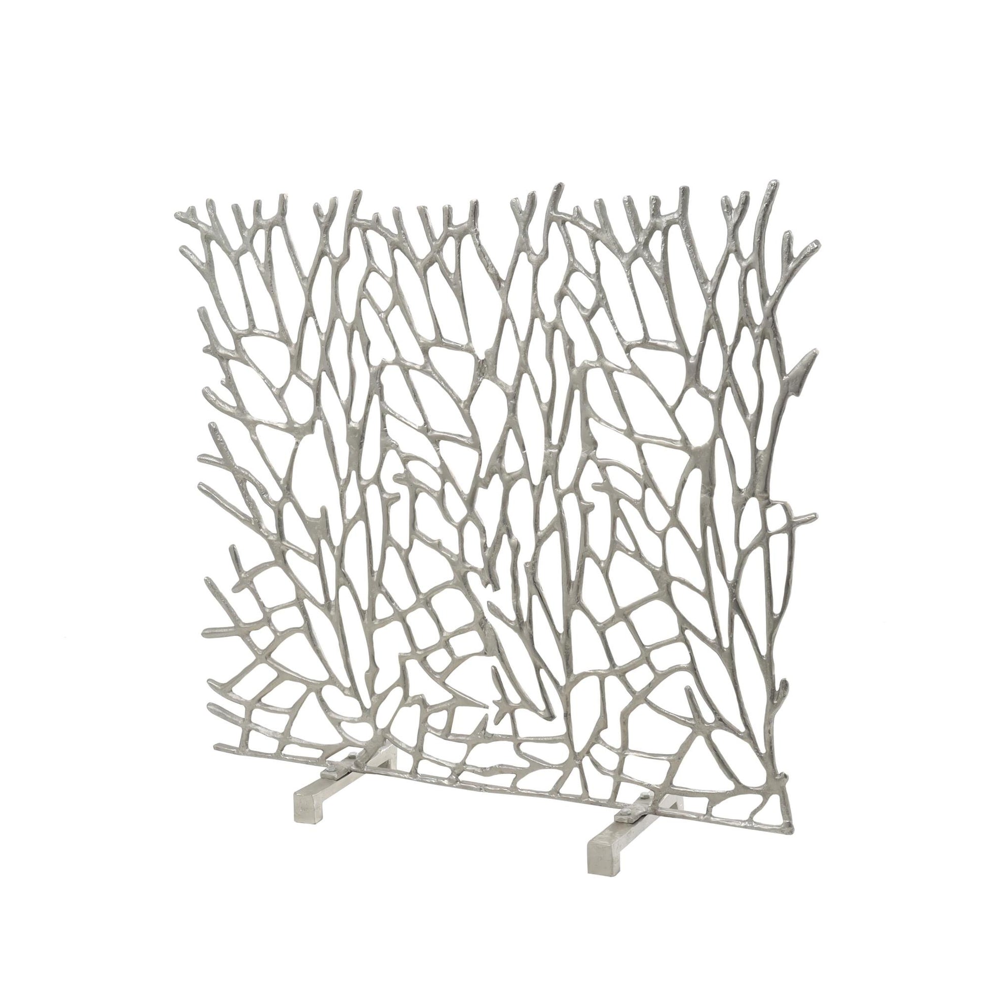 Abstract Aluminum Metal Coral Inspired Single Panel Living Room Fireplace Screen 35" x 10" x 34"