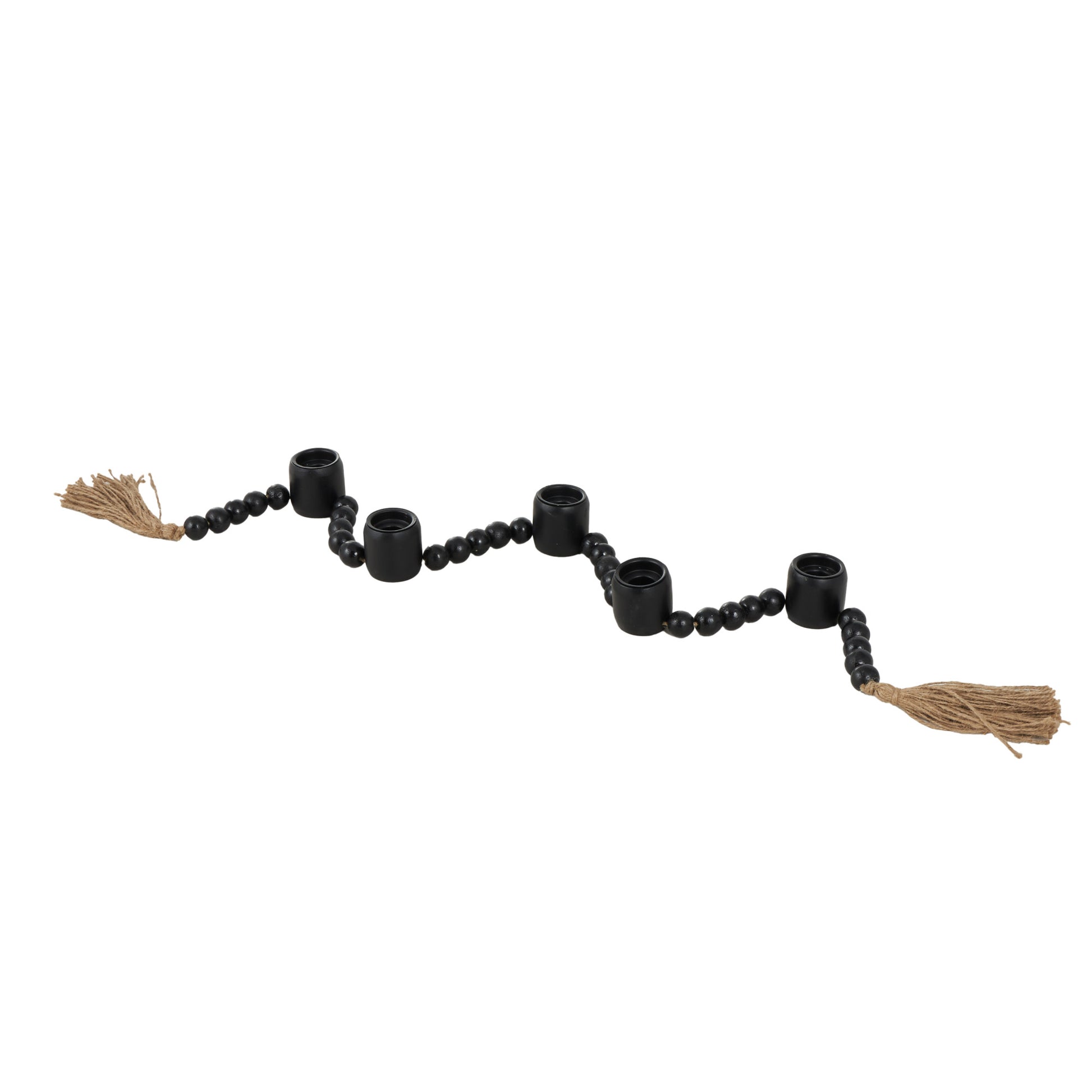 Mango Wood Garland Decorative Candle Holder with Tassel