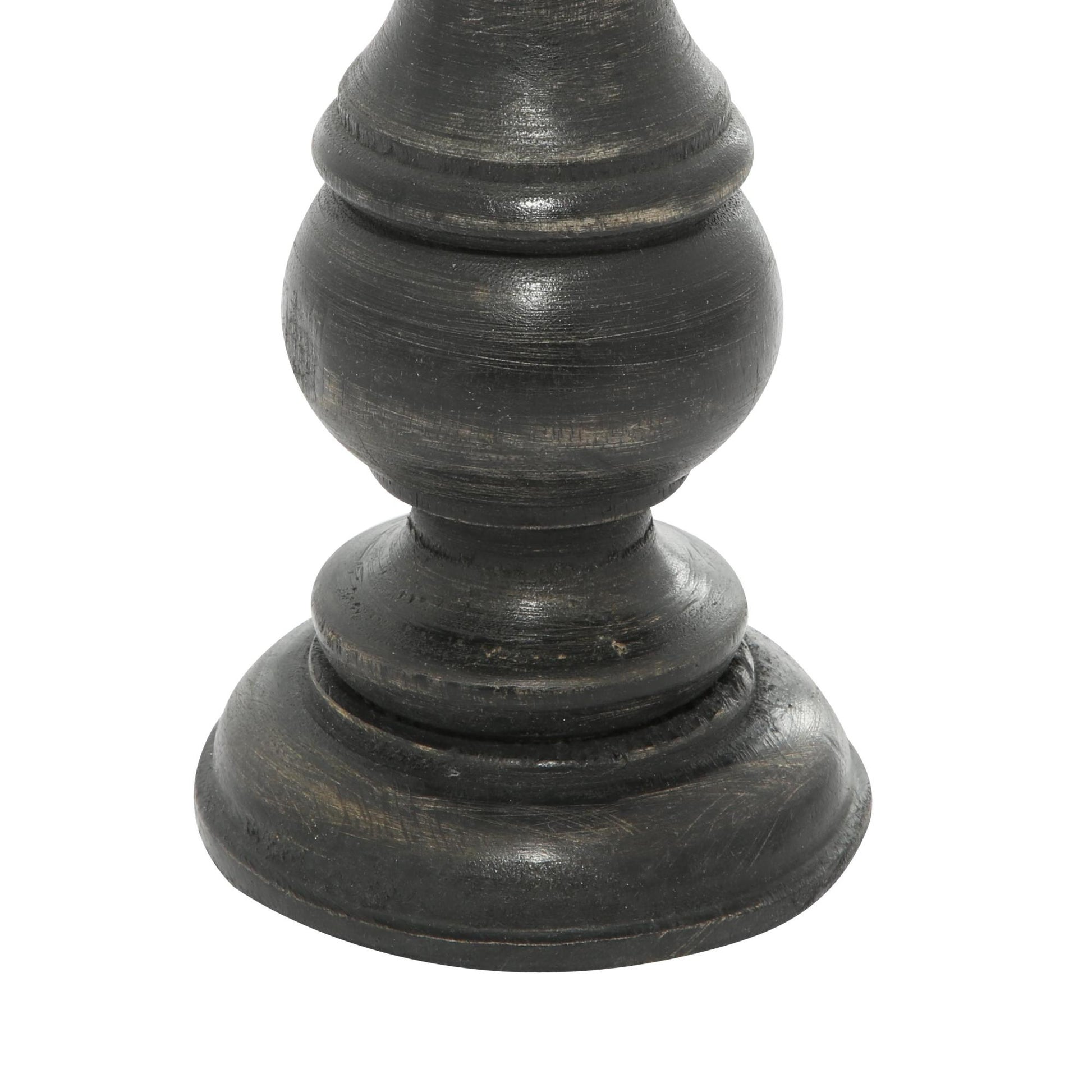 Set of 3 Mango Wood Distressed Turned Pillar Decorative Candle Holder