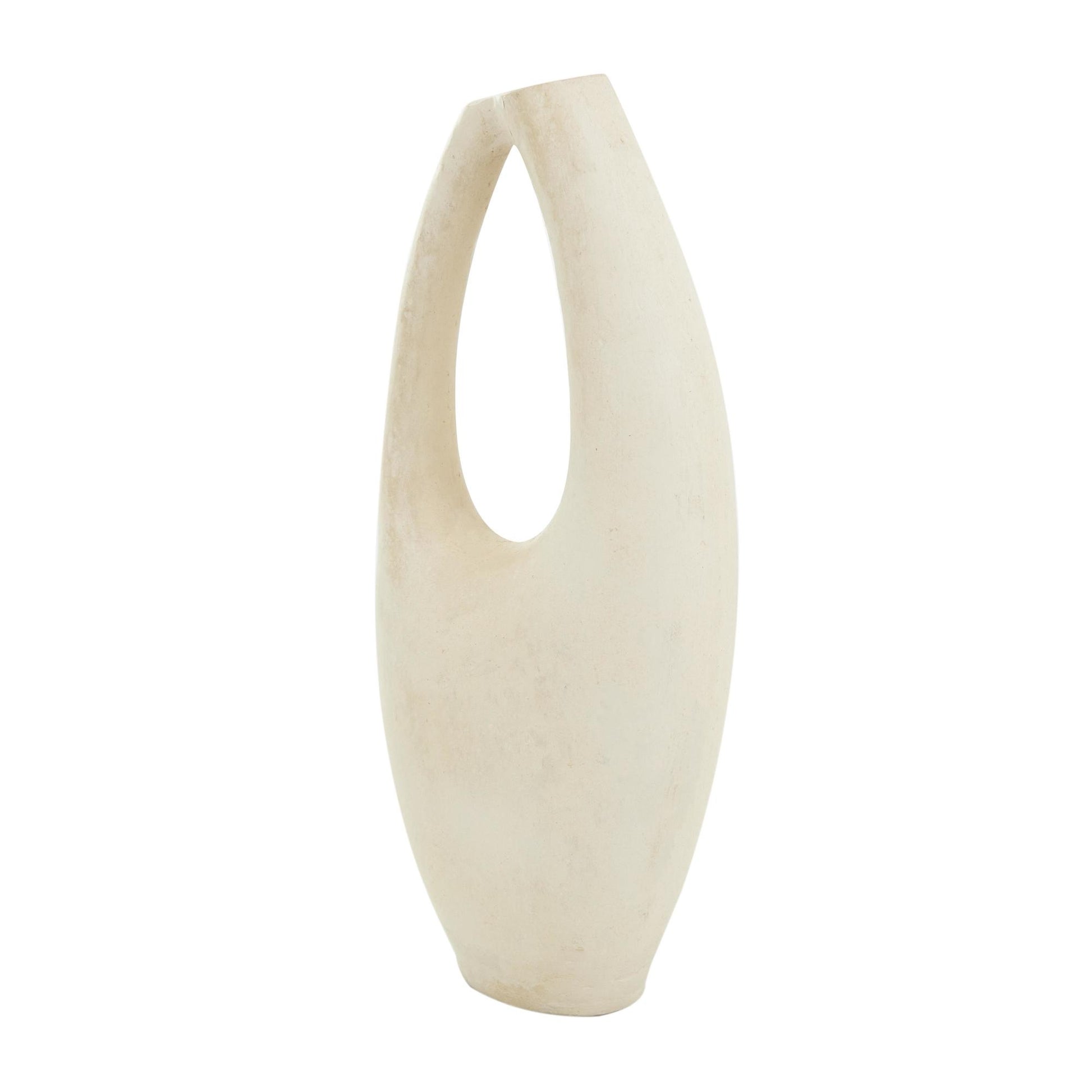 Abstract Beige Paper Mache Curved Decorative Vase with Handle