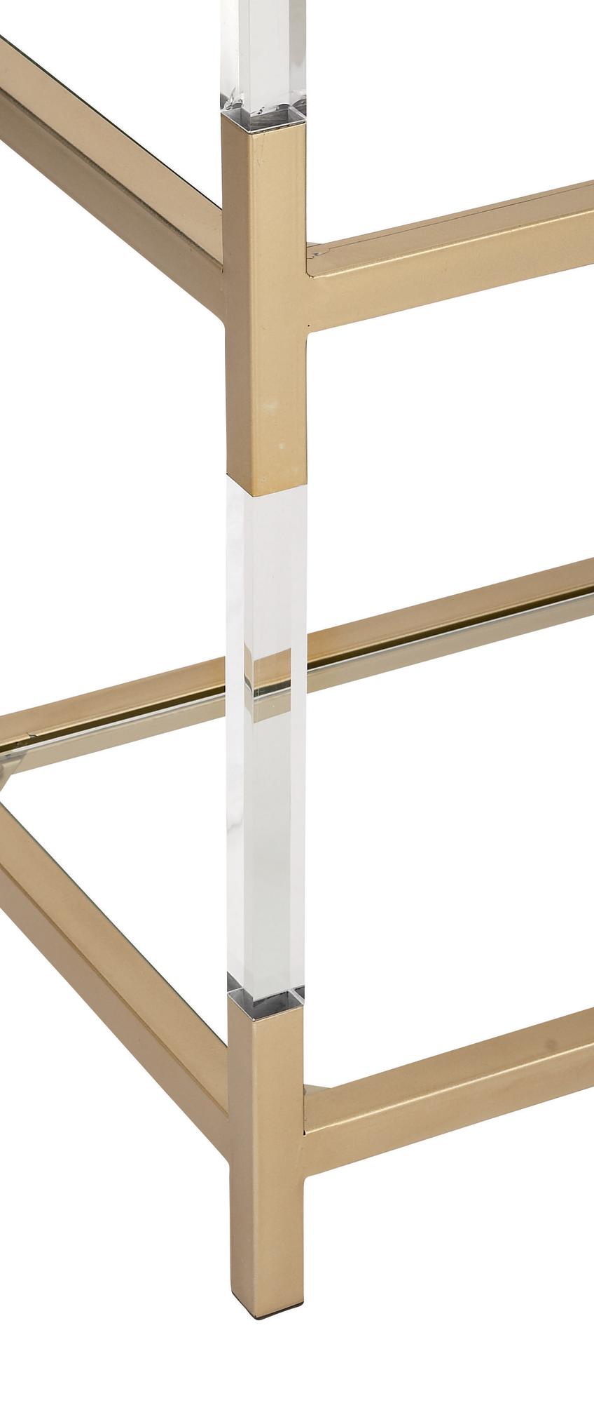 Gold Metal 2 Shelf Living Room Console Table with Clear Glass Top and Acrylic Legs