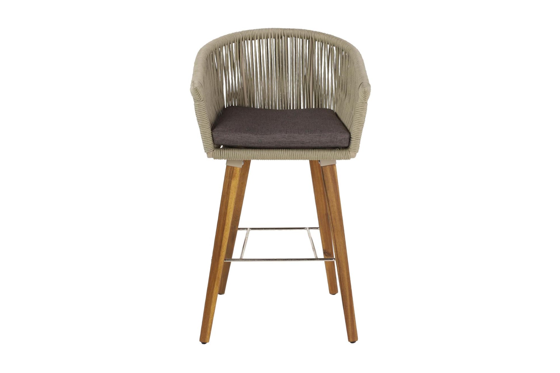 Gray Fabric Woven Rope Indoor Kitchen Bar Stool with Polyester Cushion and Tapered Wood Legs