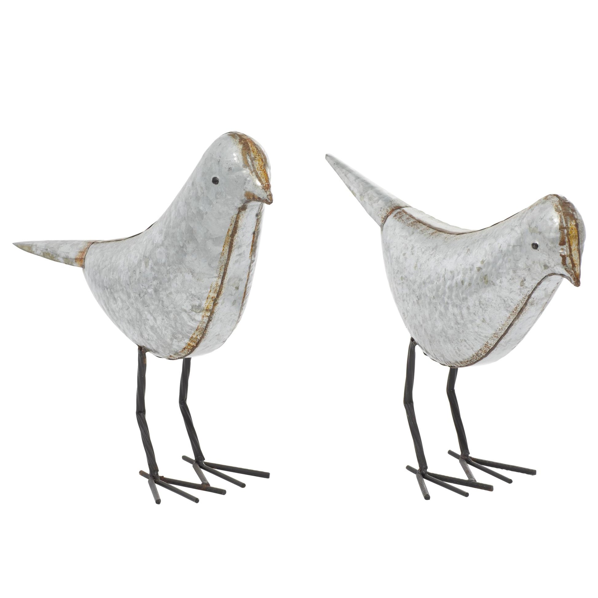 Set of 2 Bird Gray Metal Decorative Sculpture