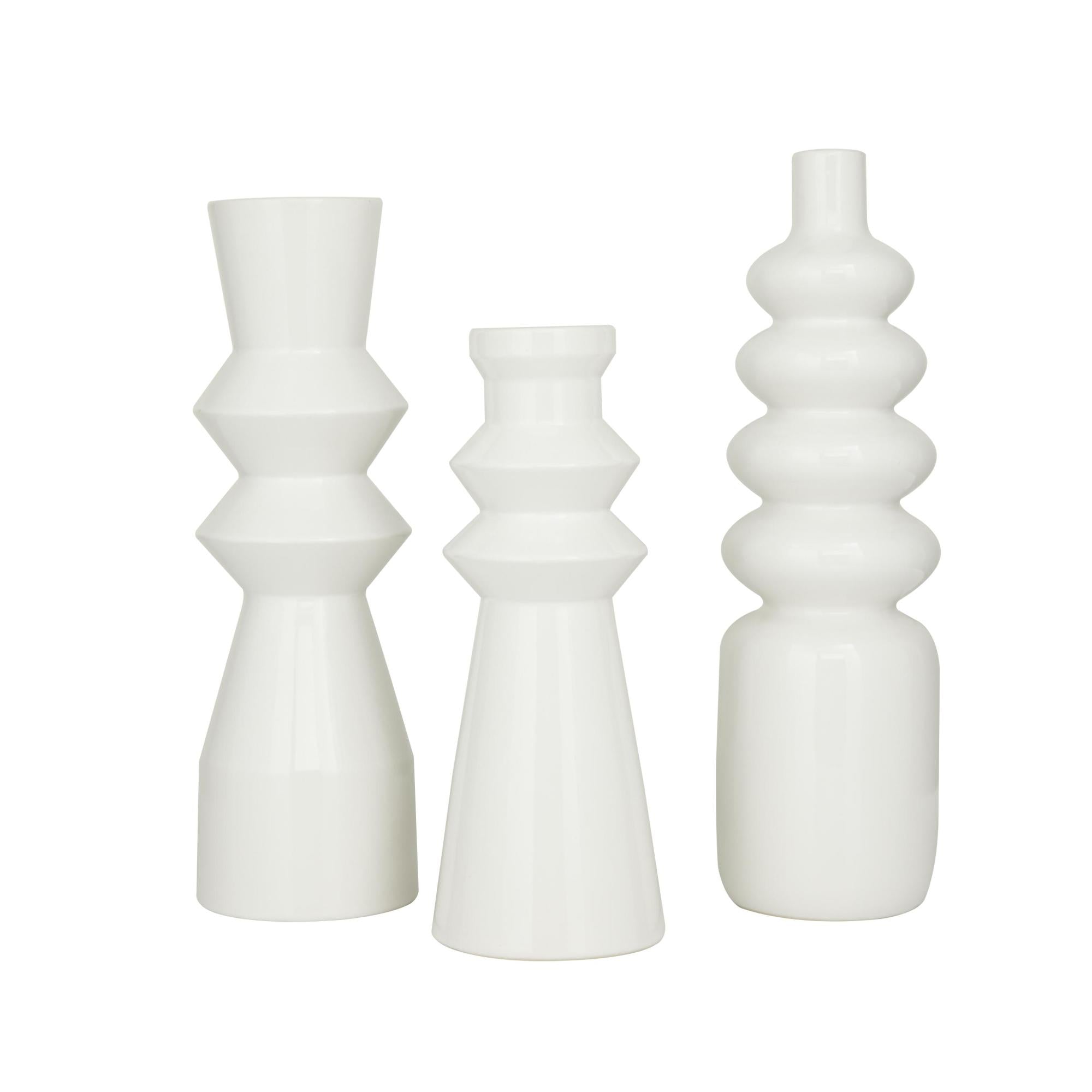 CosmoLiving by Cosmopolitan Set of 3 White Ceramic Decorative Vase with Bubble Texture Designs