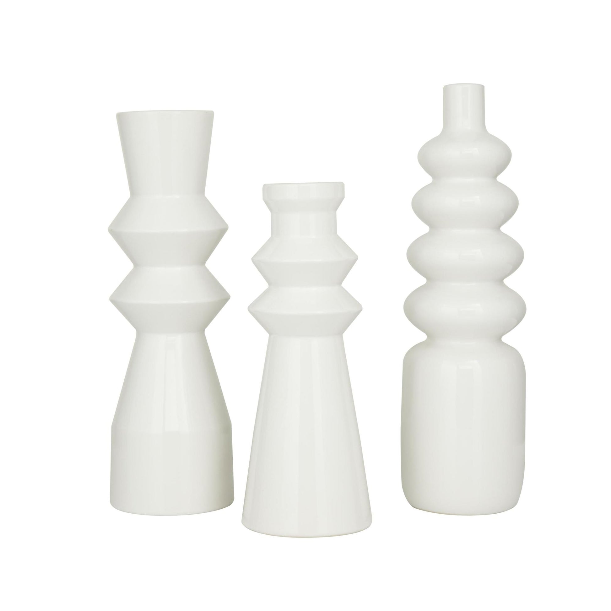 CosmoLiving by Cosmopolitan Set of 3 White Ceramic Decorative Vase with Bubble Texture Designs