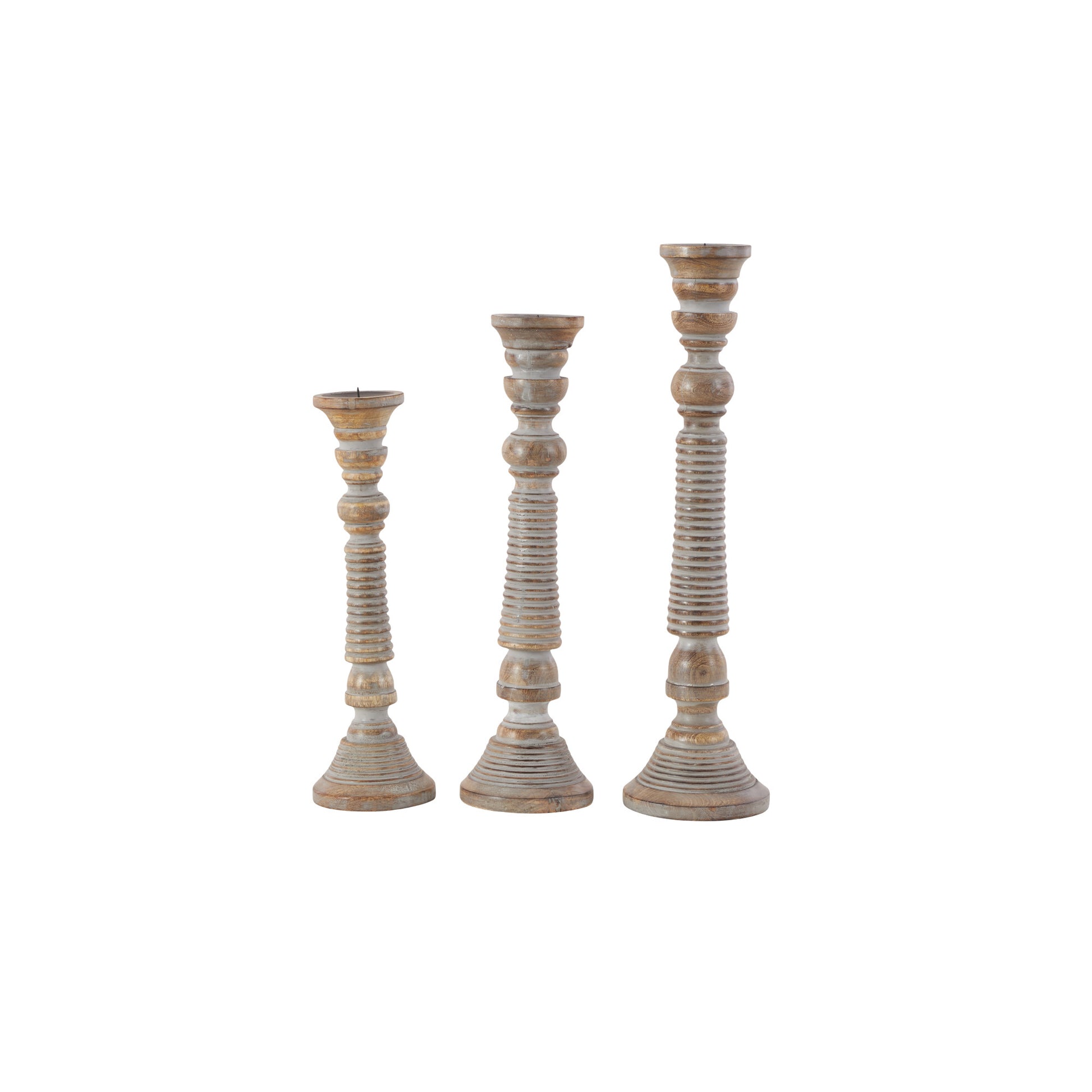 Set of 3 Light Gray Mango Wood Handmade Decorative Candle Holder