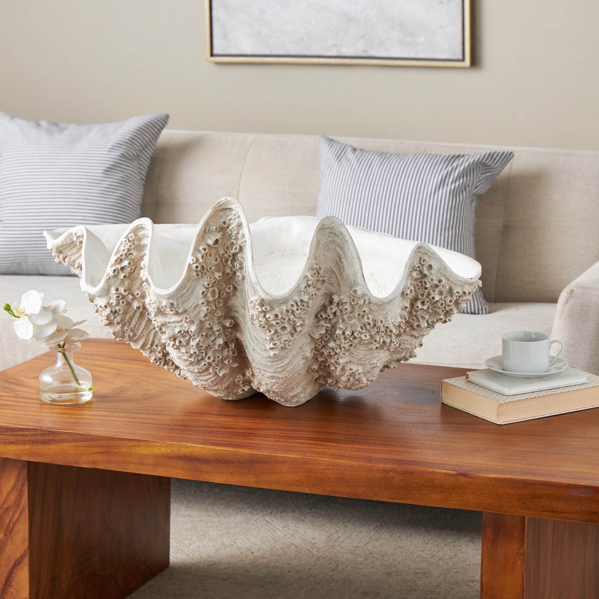 Shell White Polystone Large Textured Decorative Sculpture