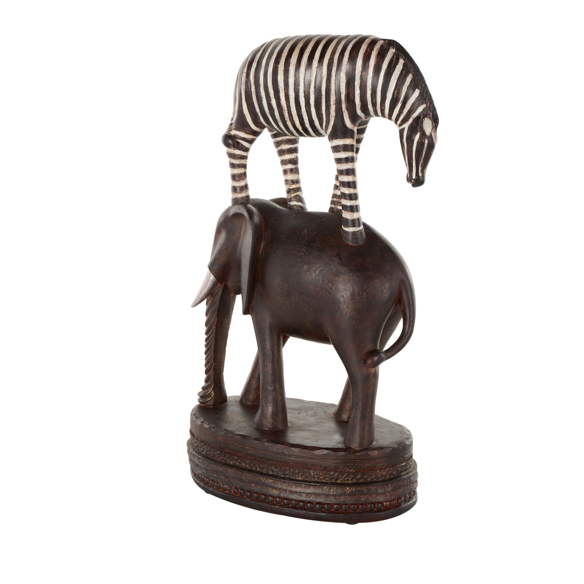 Safari Animals Multi Colored Polyresin Stacked Decorative Sculpture with Round Base