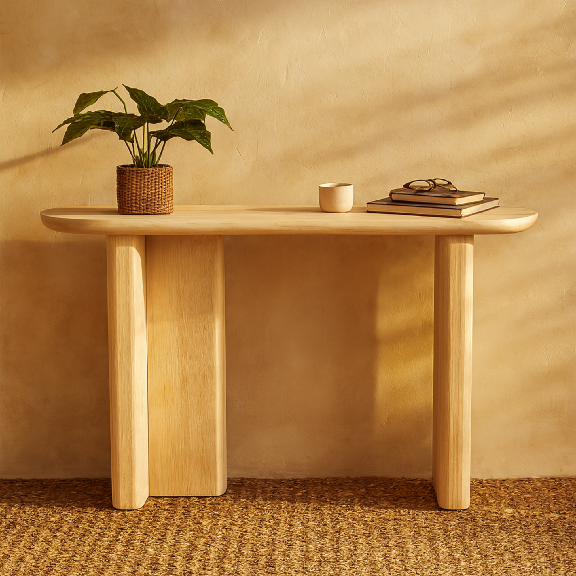 Light Brown Wood Handmade Living Room Console Table