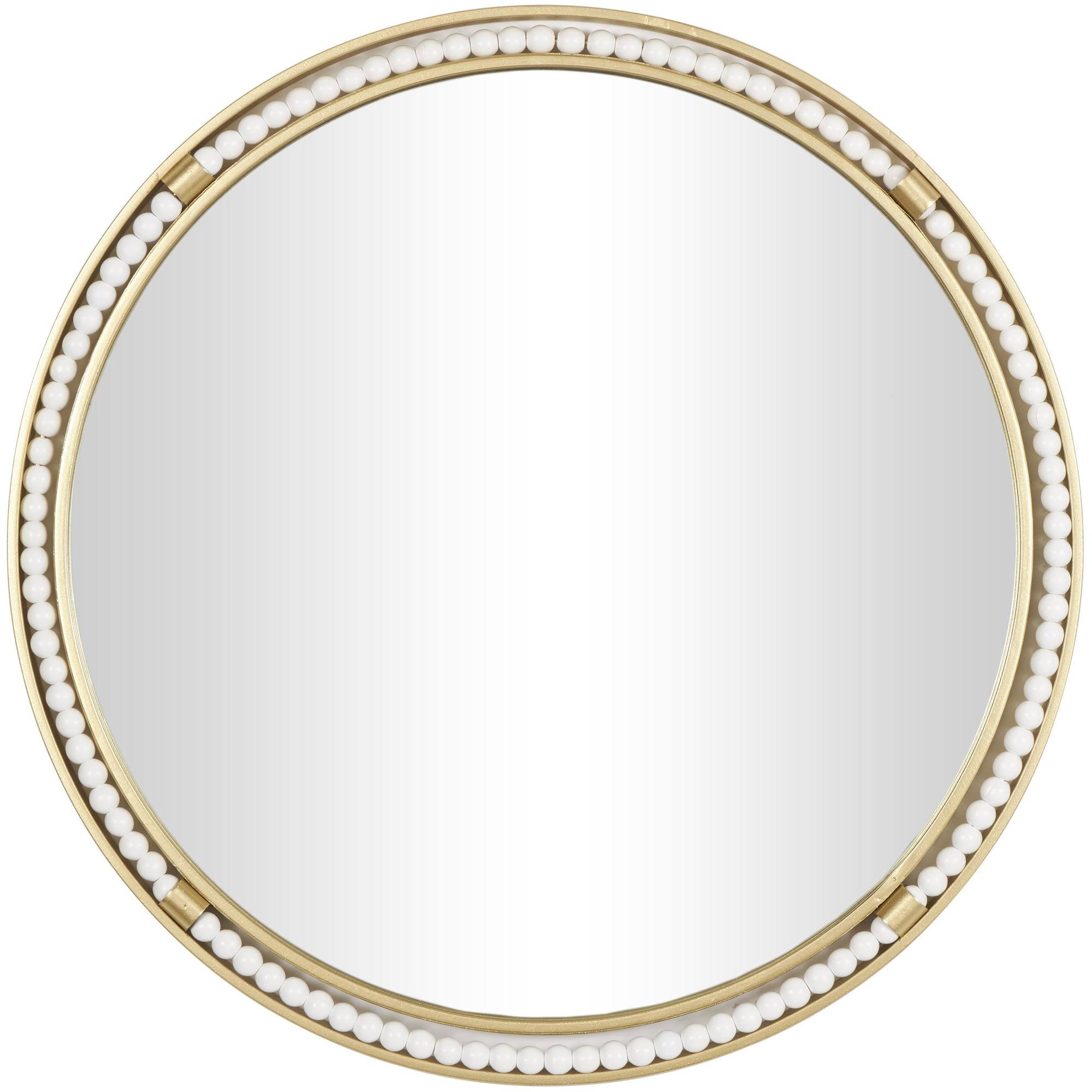 Gold Metal Room Wall Mirror with White Wood Beading