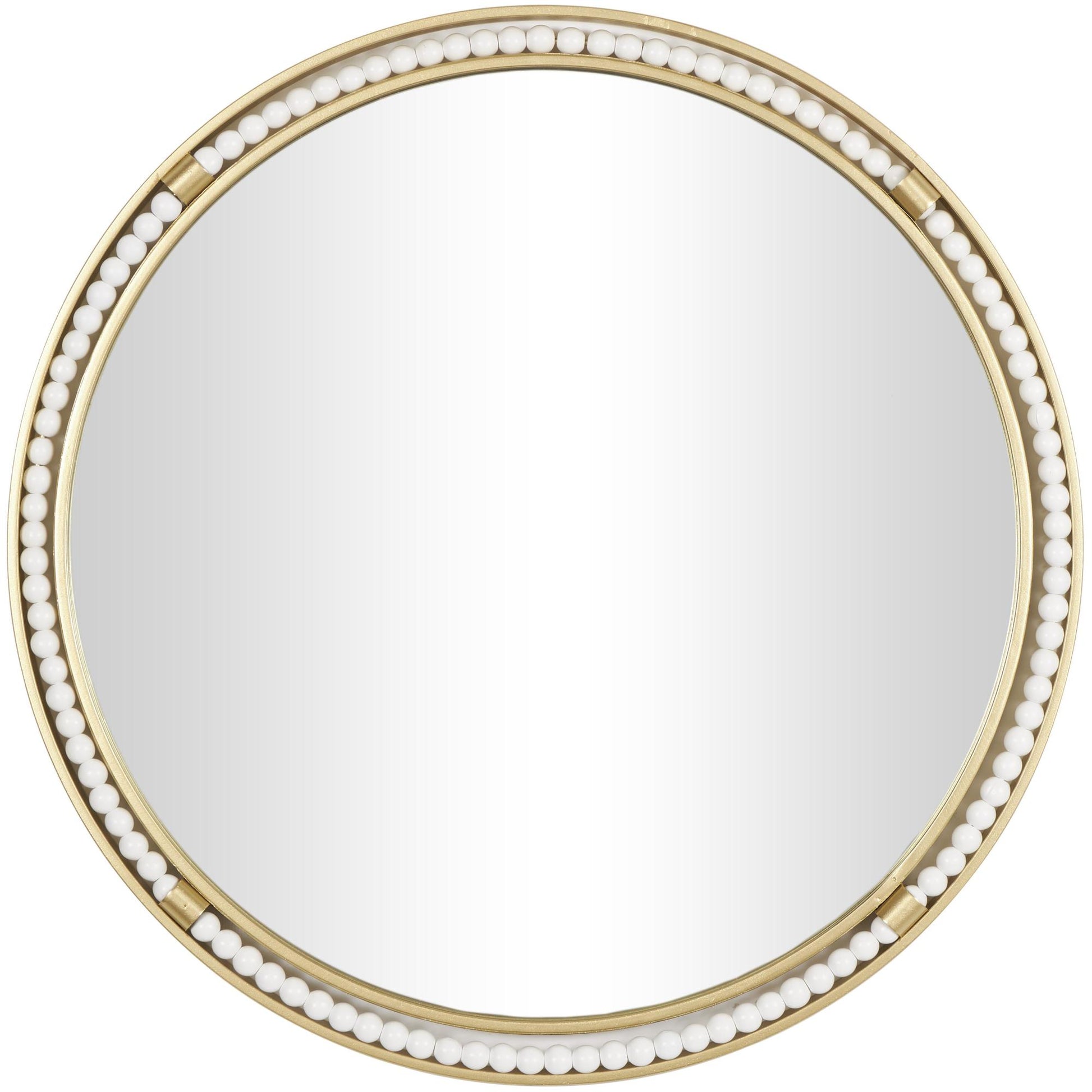 Gold Metal Room Wall Mirror with White Wood Beading