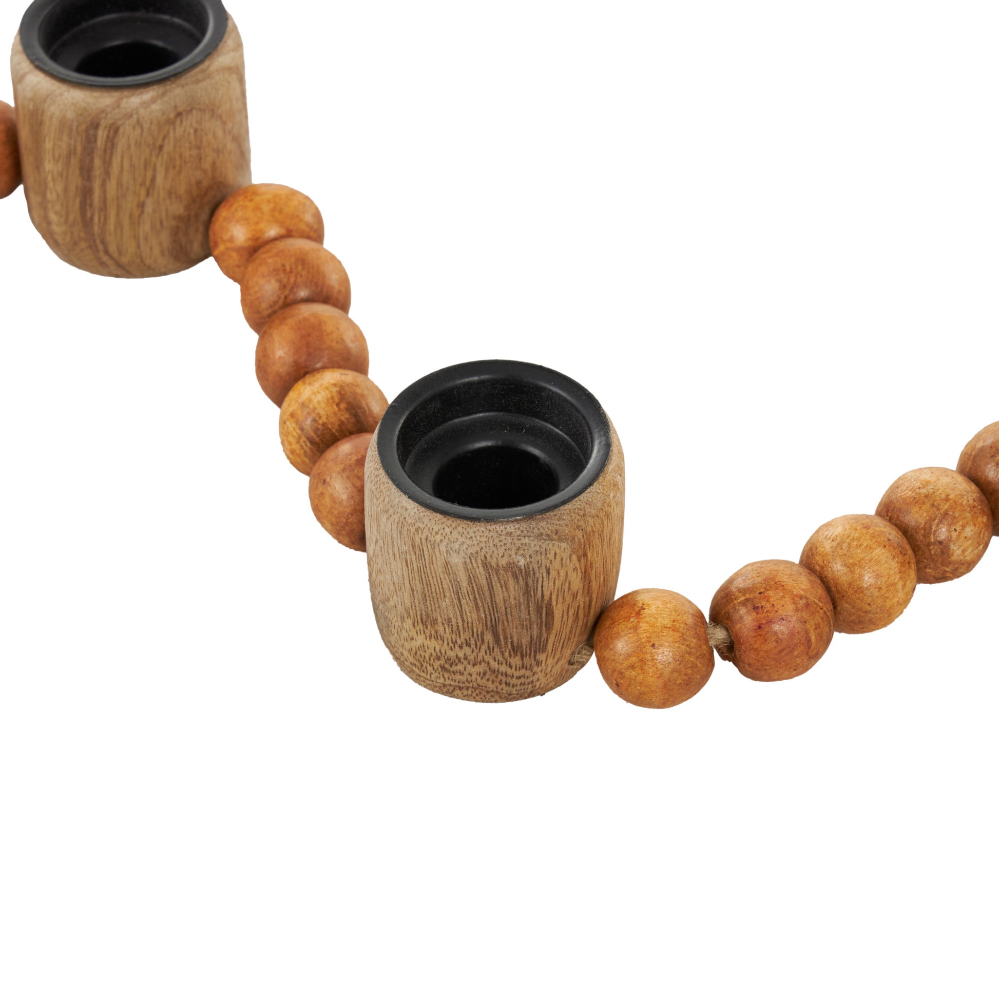 Mango Wood Garland Decorative Candle Holder with Tassel