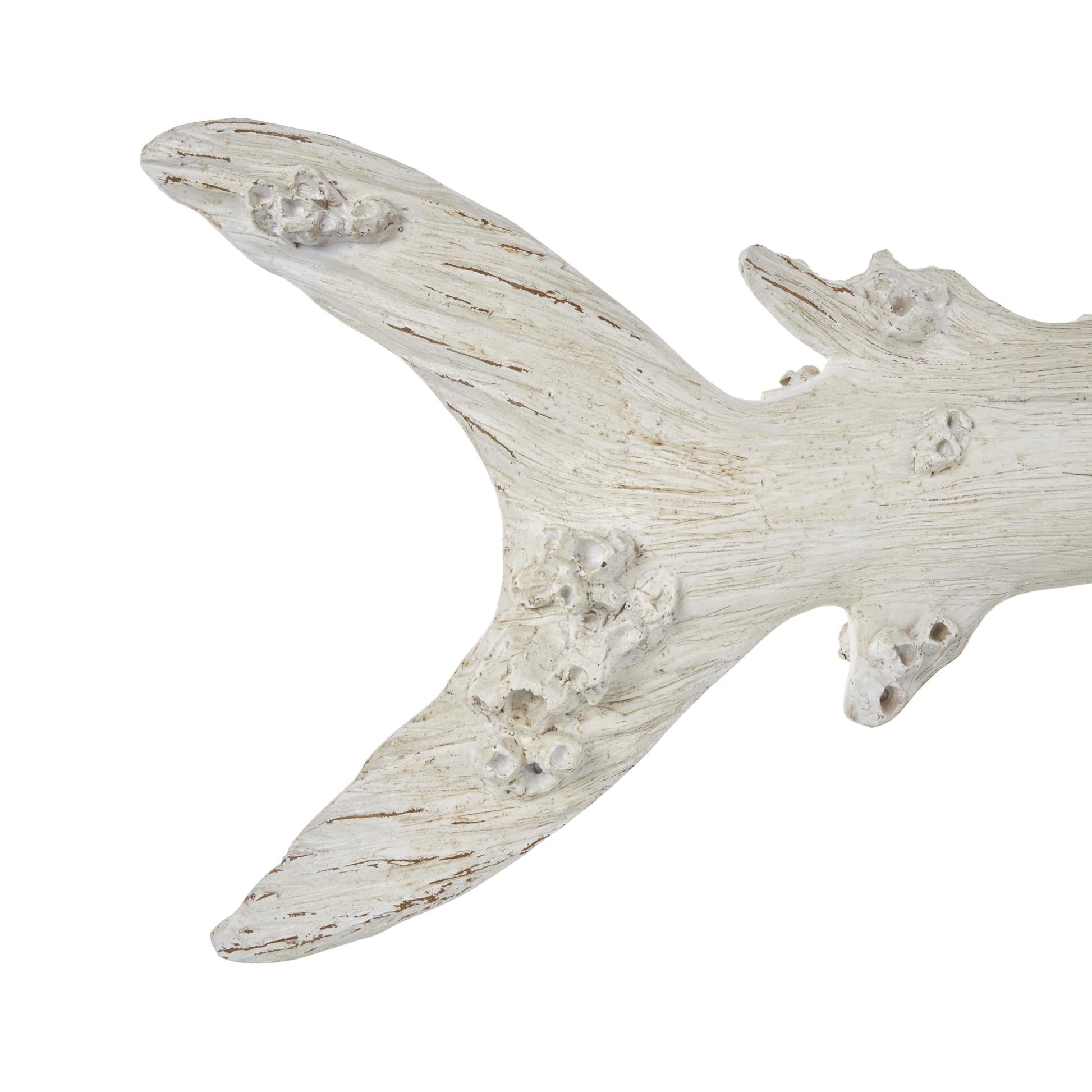 Fish Cream Polystone Textured Decorative Sculpture with Brown Distressing and Black Metal Stand