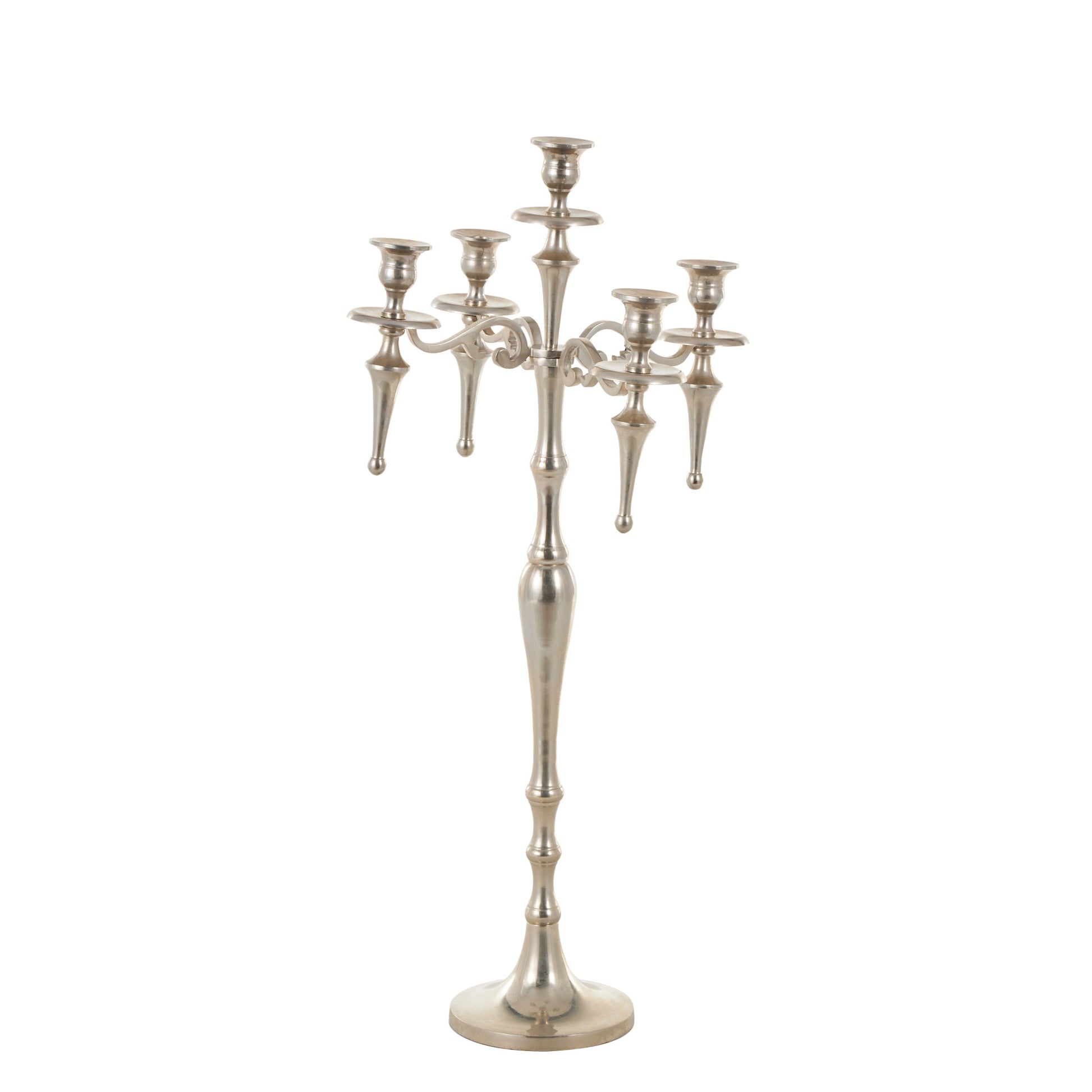 Scroll Silver Aluminum Metal Turned Floor 5 Plate Decorative Candelabra
