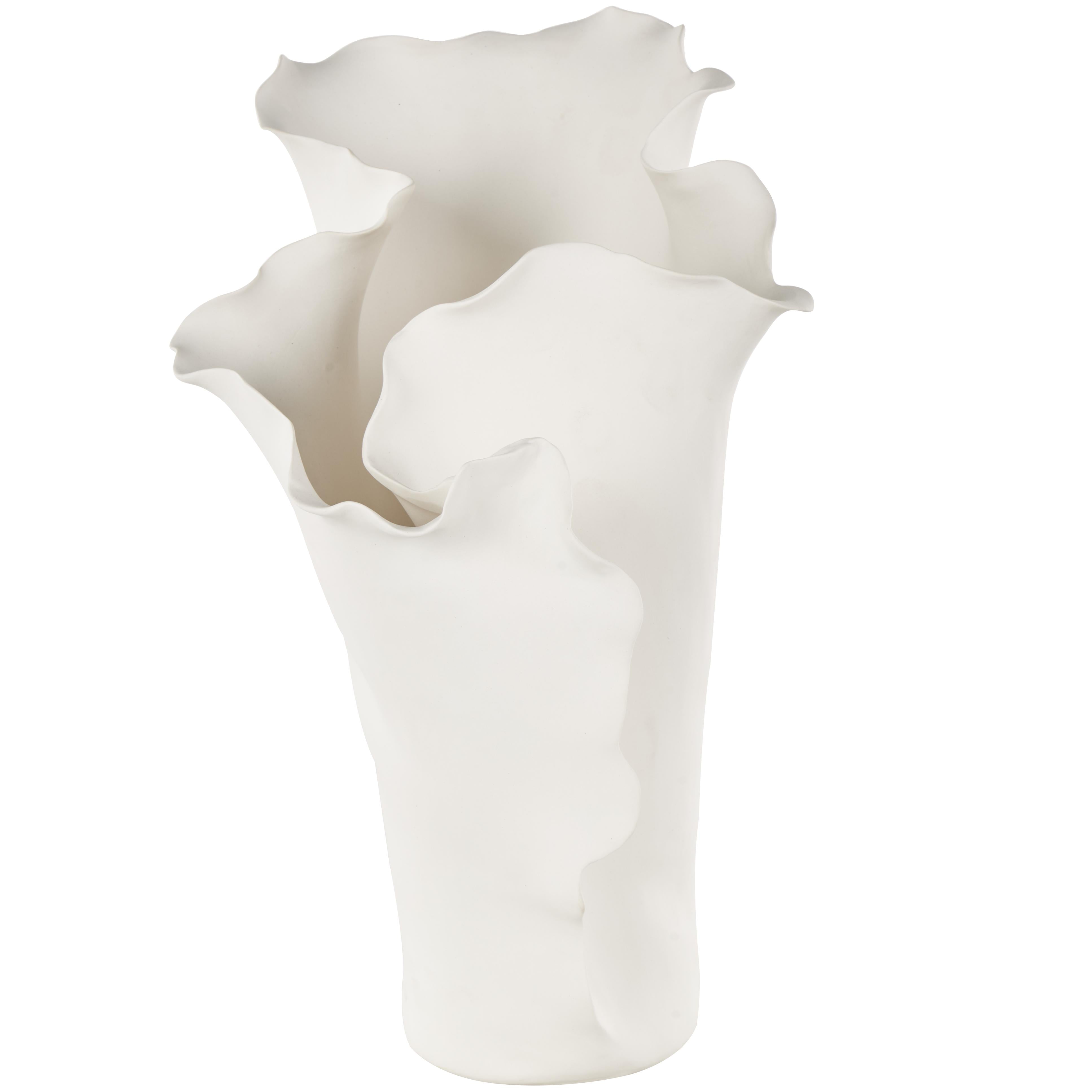 Abstract Ceramic Floral Inspired Decorative Vase with Wavy Folded Rim
