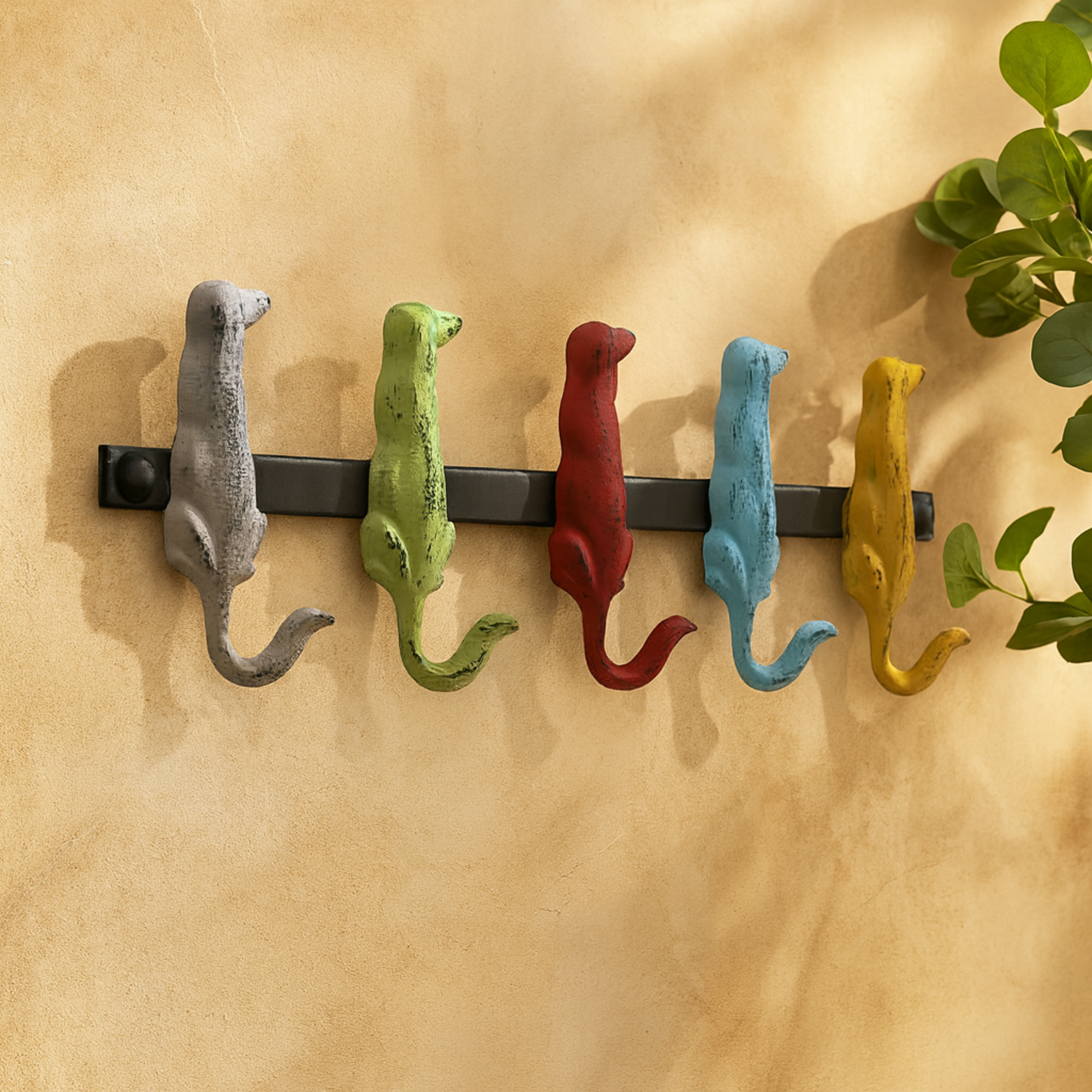 Dog Multi Colored Metal 5 Hanger Home Wall Hook