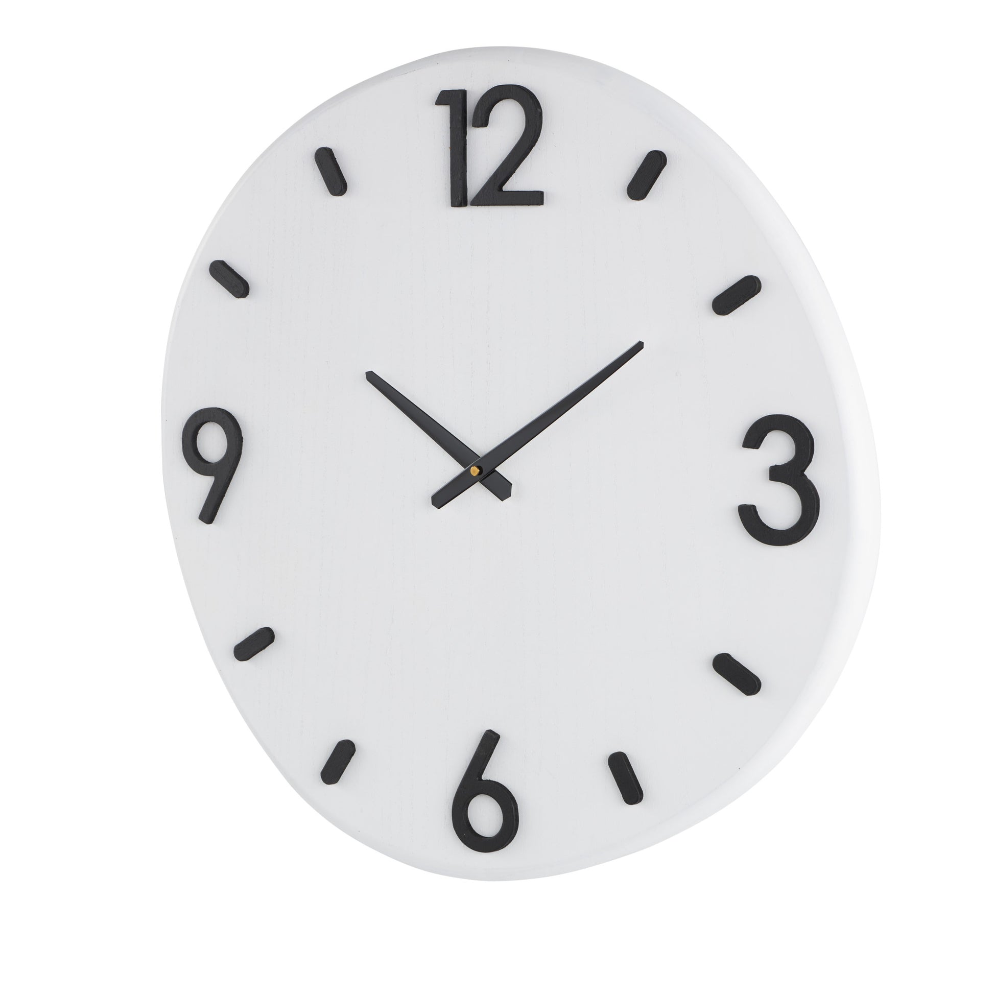 White Wood Round Decorative Wall Clock with Black Hands and Numbers