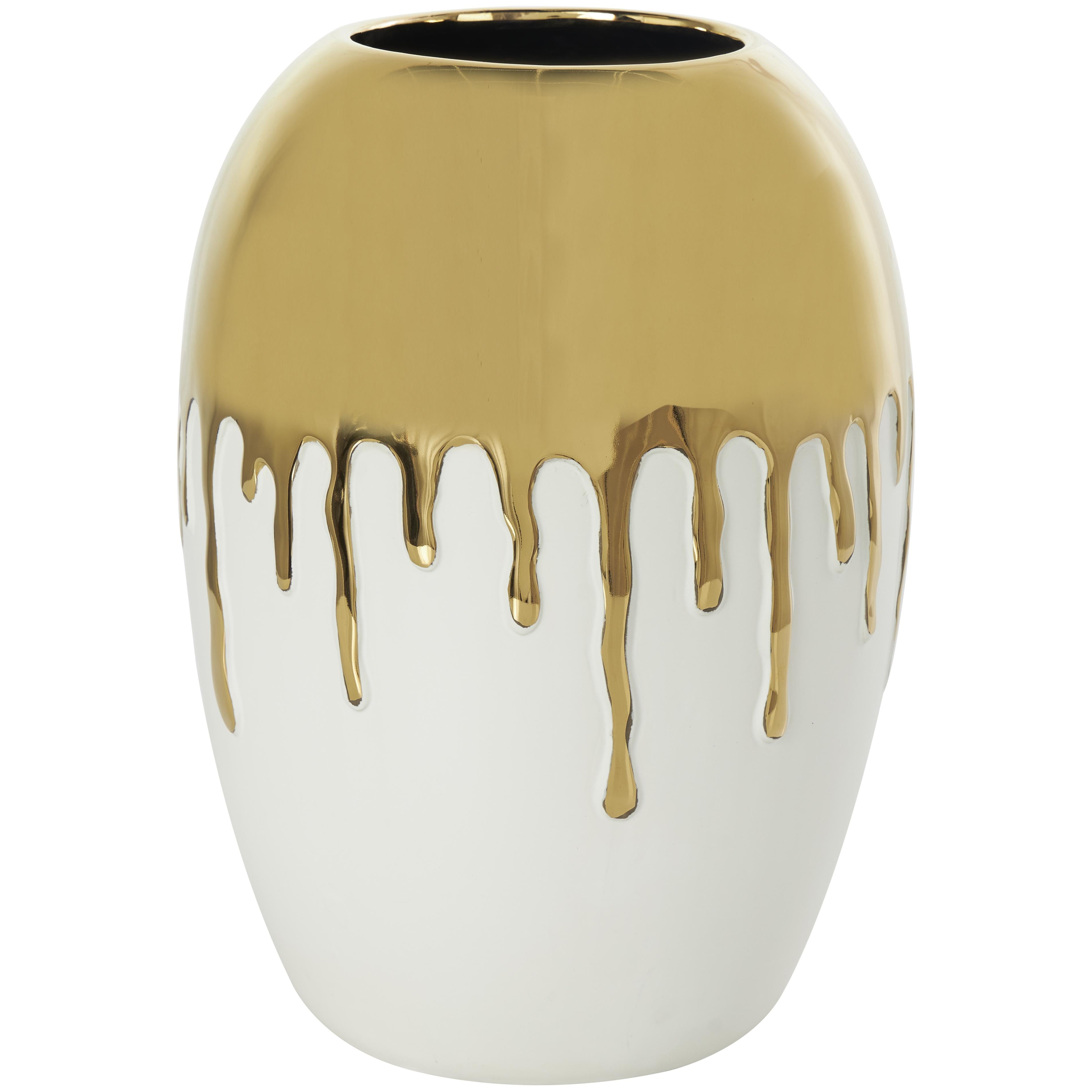CosmoLiving by Cosmopolitan Abstract Ceramic Decorative Vase with Abstract Gold Melting Drips